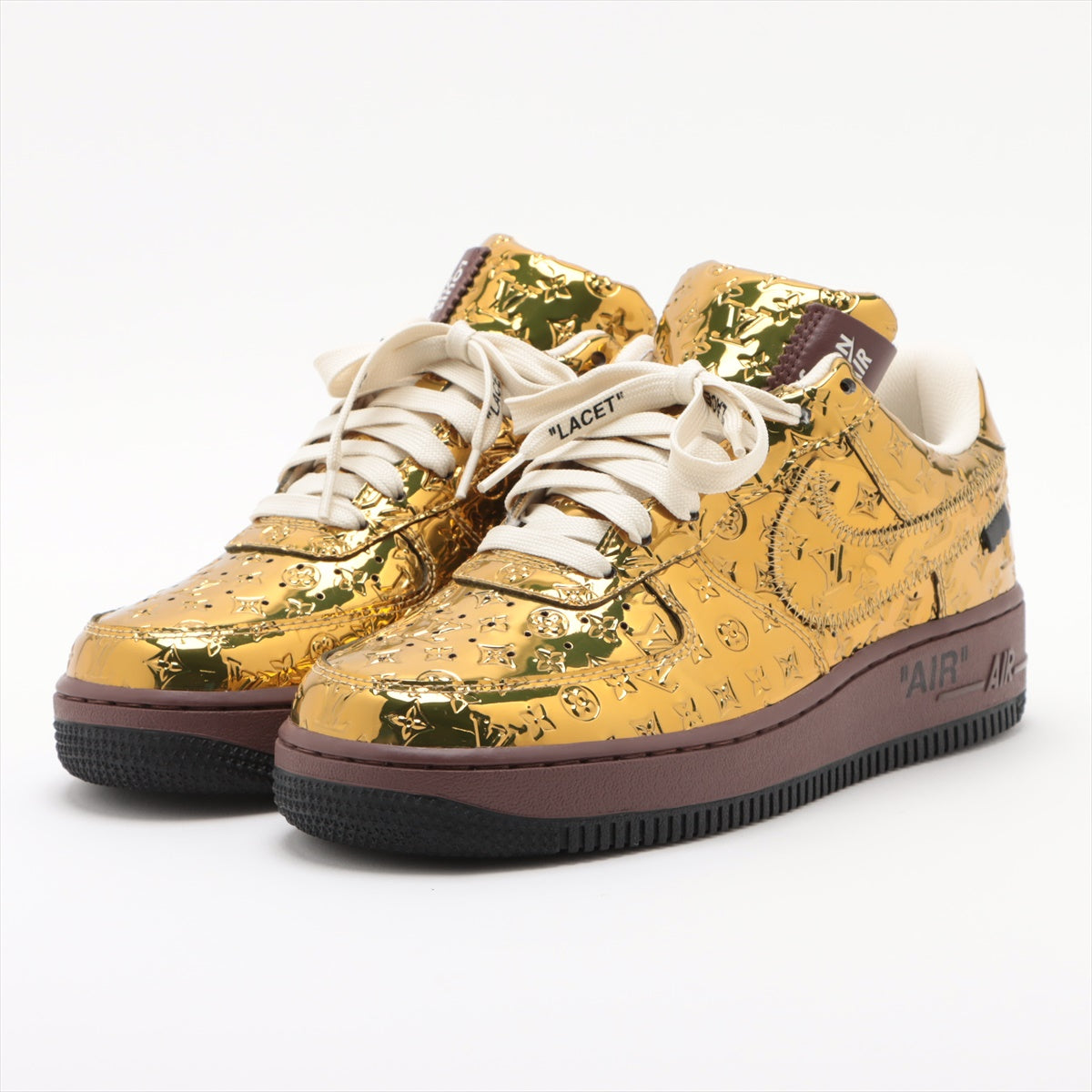 Louis Vuitton x Nike 22 years Patent leather Sneakers 6 Men's Gold LD0222 Air Force 1 Low By Virgil Abloh box sack Is there a replacement string