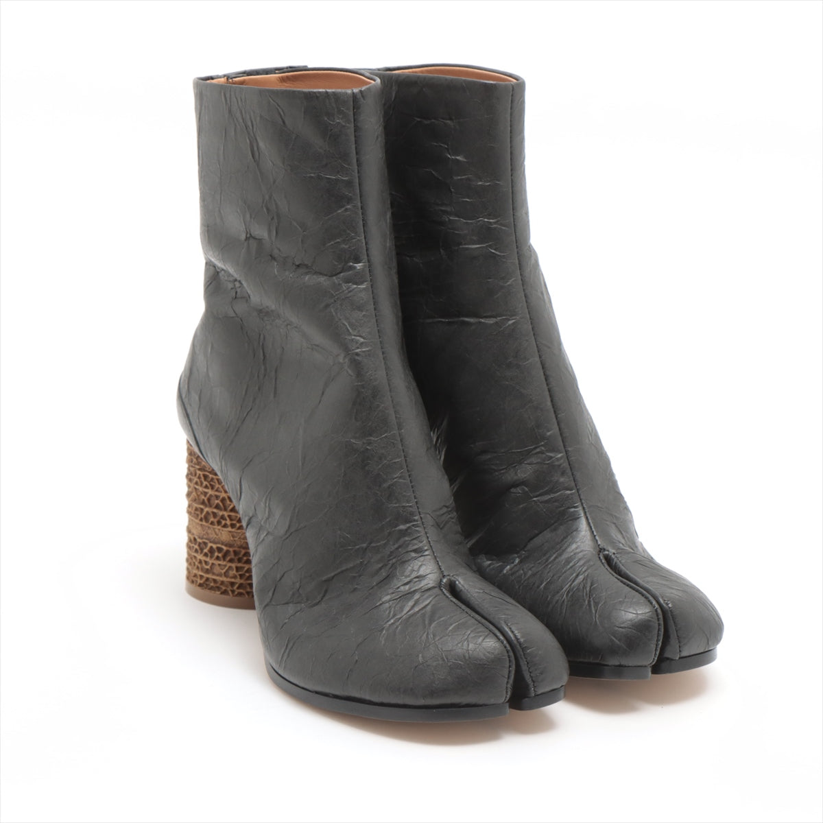 Maison Margiela TABI Leather Short Boots 36 1/2 Ladies' Black S58WU0381 Wrinkle processing 22 box There is a bag