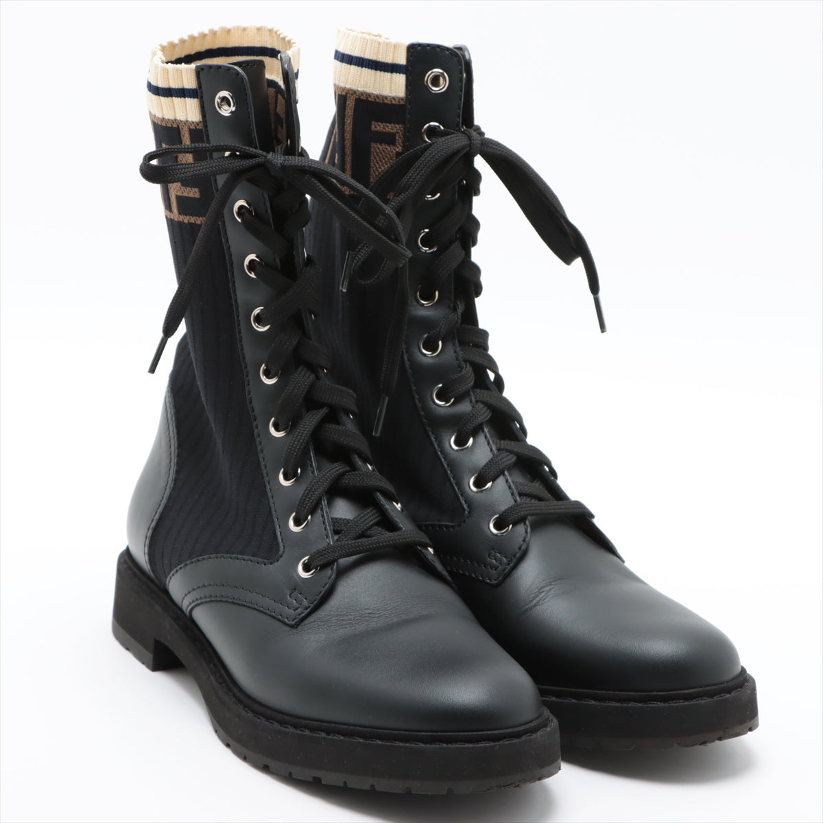 Fendi Knit × Leather Boots 38 Ladies' Black Rococo