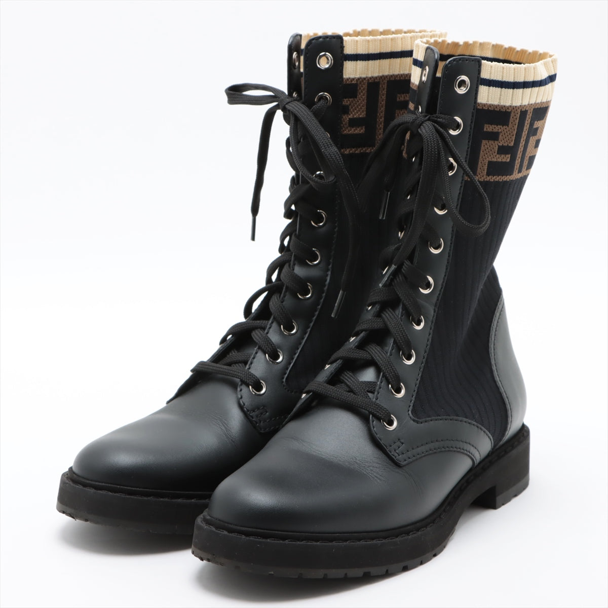 Fendi Knit × Leather Boots 38 Ladies' Black Rococo