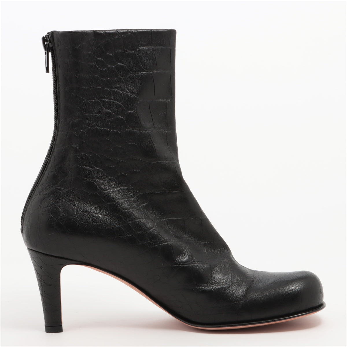 Bottega Veneta Leather Short Boots 36 Ladies' Black blocs embossing There is a box