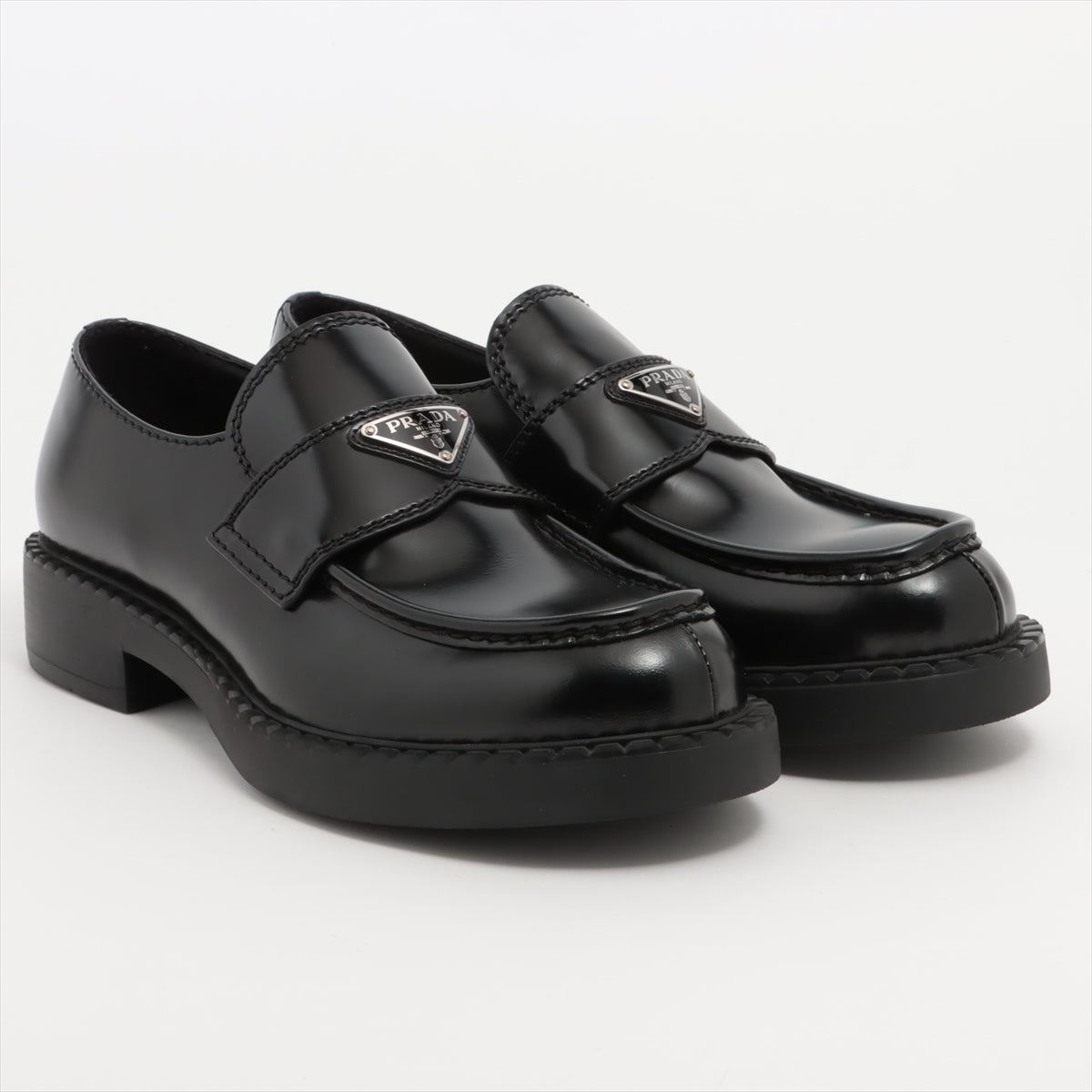 Prada Chocolate Leather Loafer 8 Men's Black 2DE127 Triangle logo box There is a bag