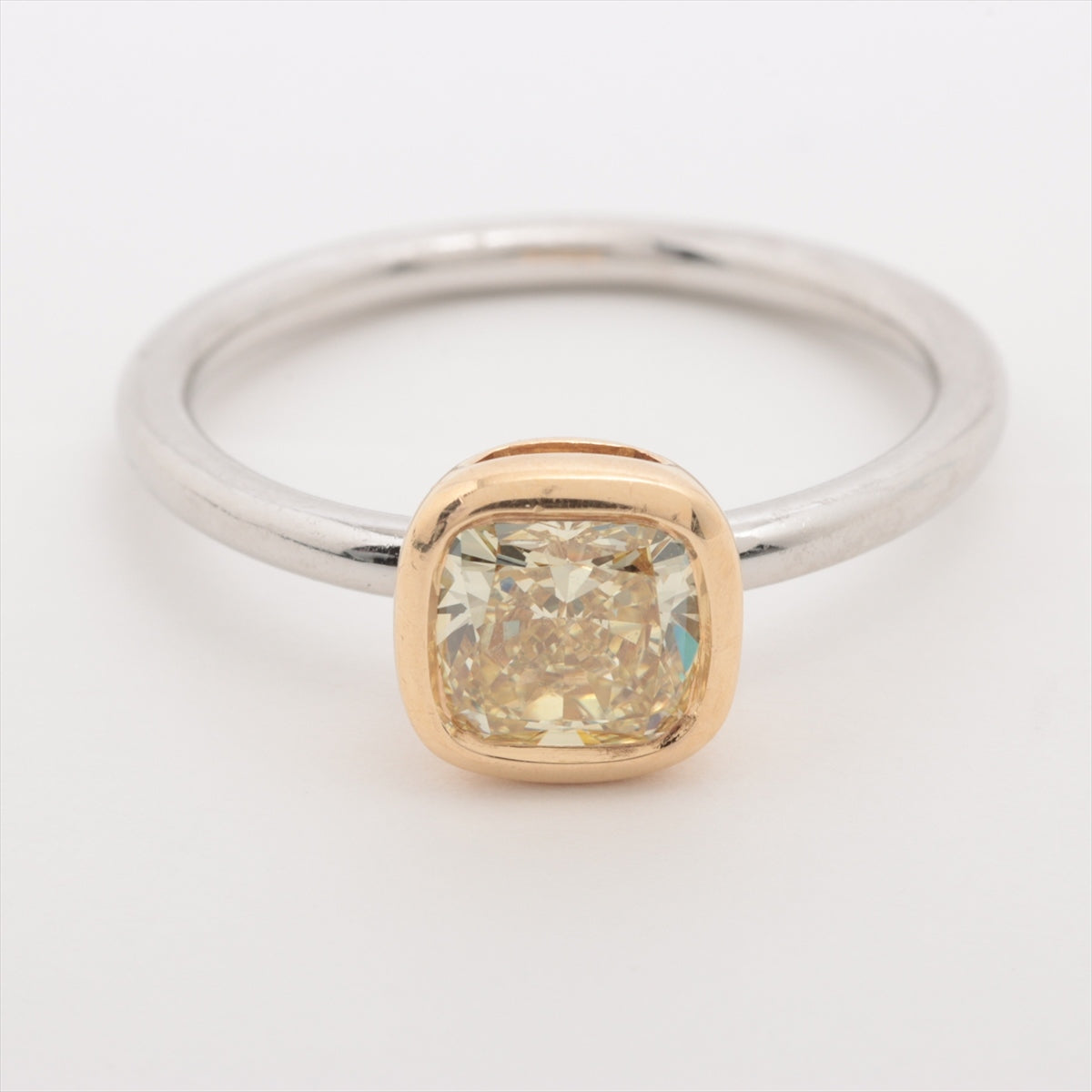 Tiffany Bezet Yellow diamond rings 750(YG)×Pt950 3.4g 1.01 FAINT YELLOW VS1 Cushion MB