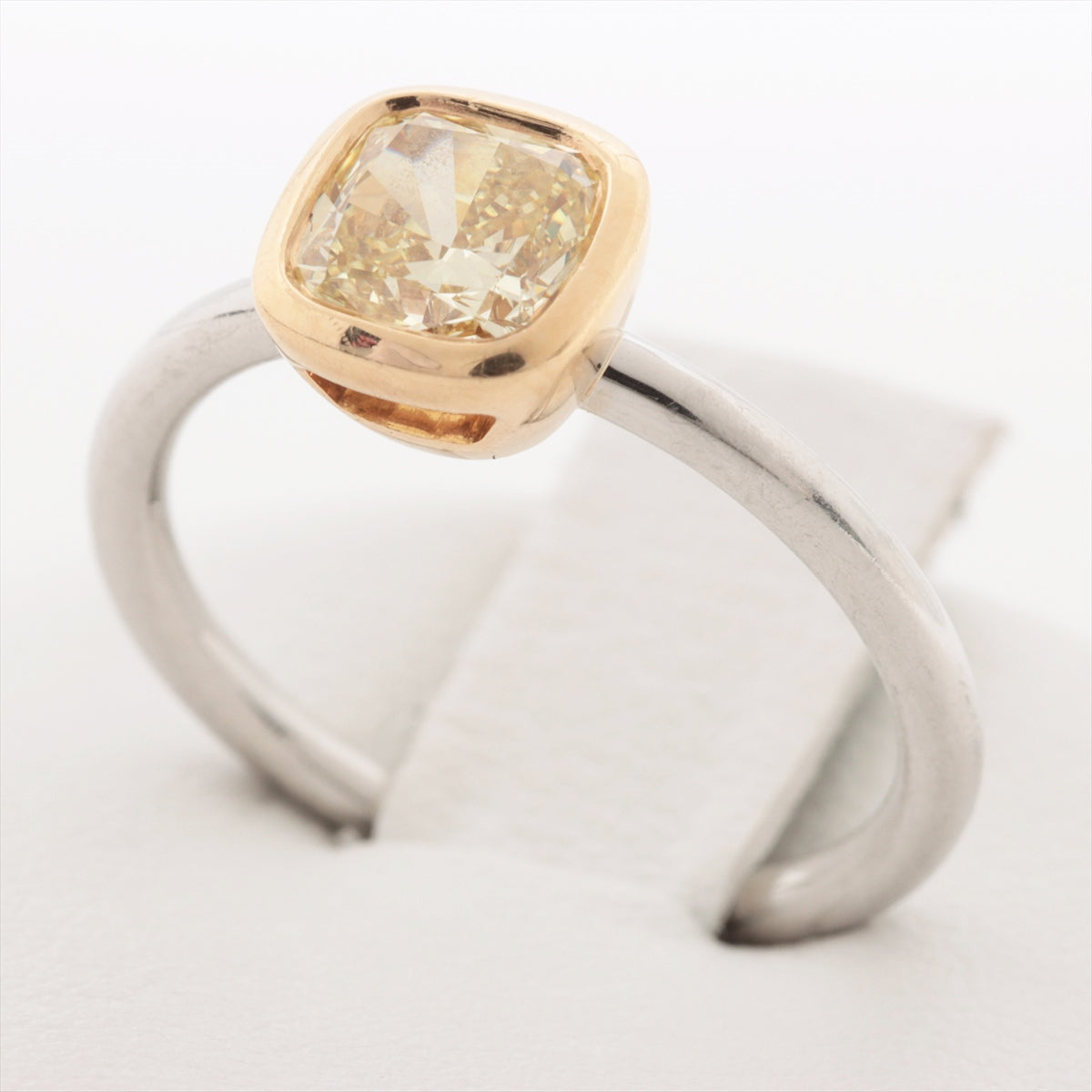Tiffany Bezet Yellow diamond rings 750(YG)×Pt950 3.4g 1.01 FAINT YELLOW VS1 Cushion MB