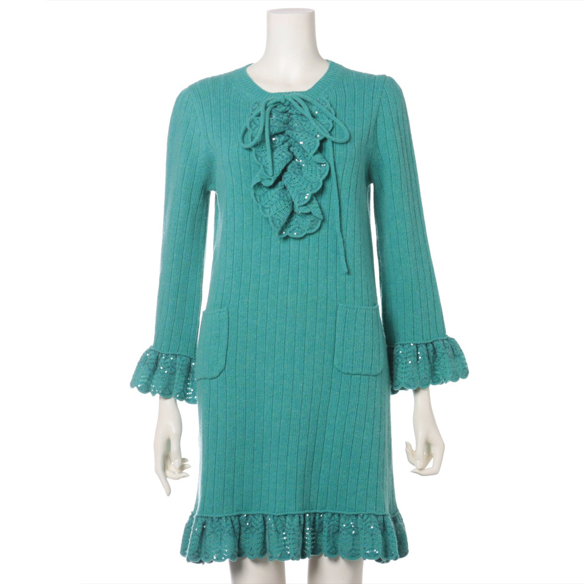 Gucci Wool & polyester Knit dress M Green  644792 Sequins