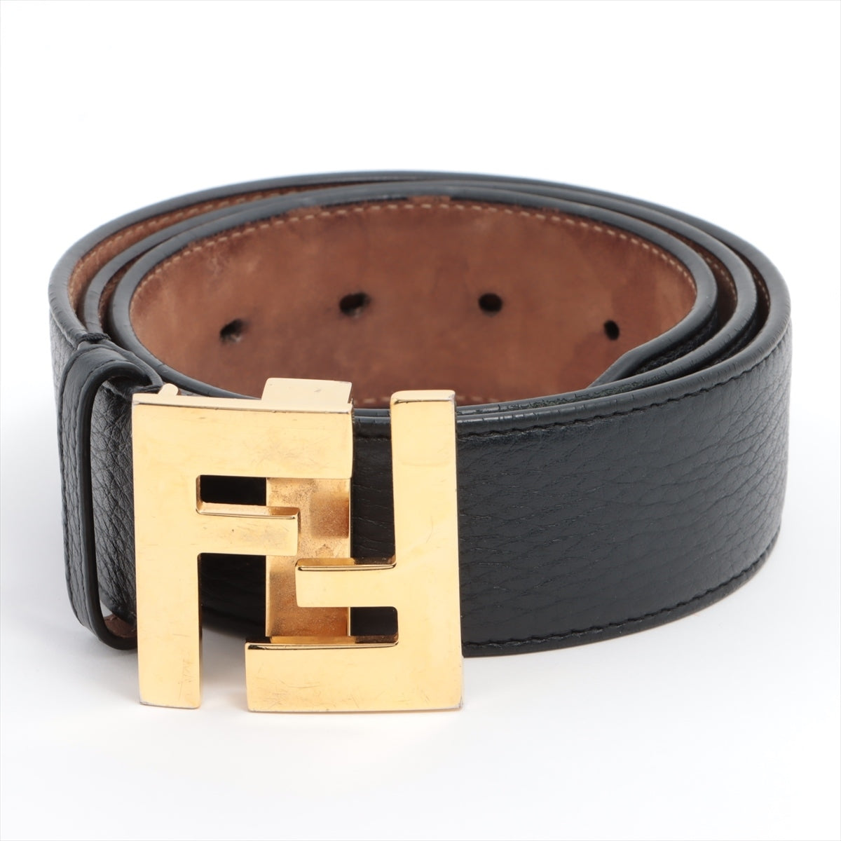 Fendi FF logo Belt 80/32 GP & leather Black × Brown