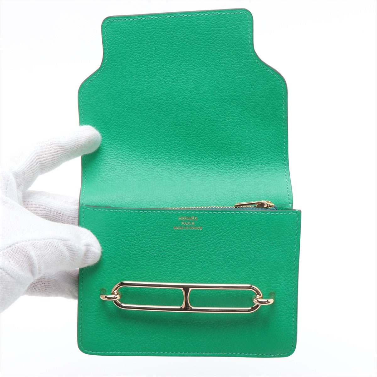 Hermès Ruri Slim Ever color Compact Wallet Green Gold Metal fittings Z: 2021