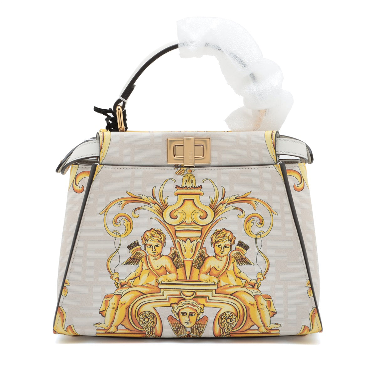 Fendi x Versace Mini Peek-a-boo ZUCCa Leather 2way handbag White 8BN244