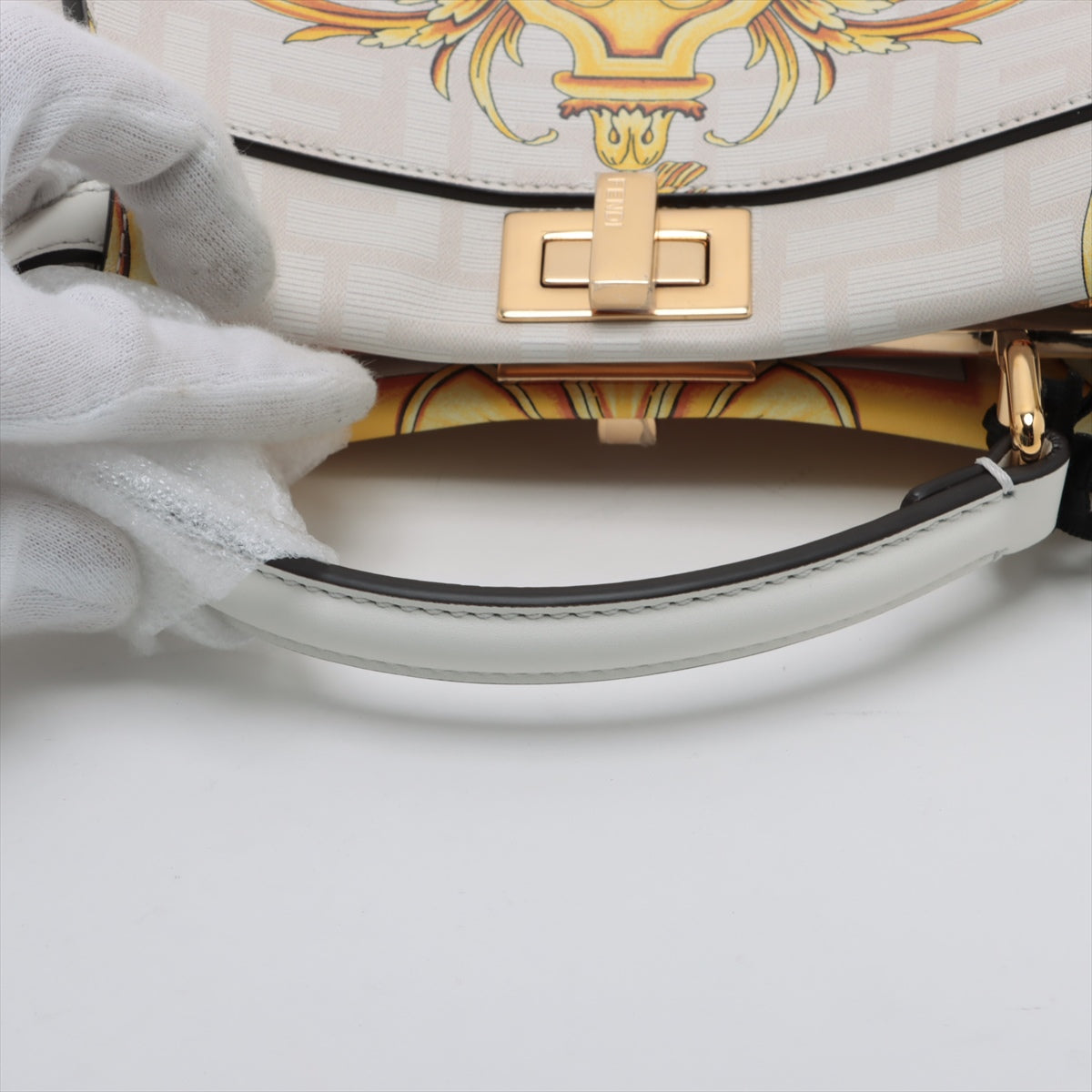 Fendi x Versace Mini Peek-a-boo ZUCCa Leather 2way handbag White 8BN244