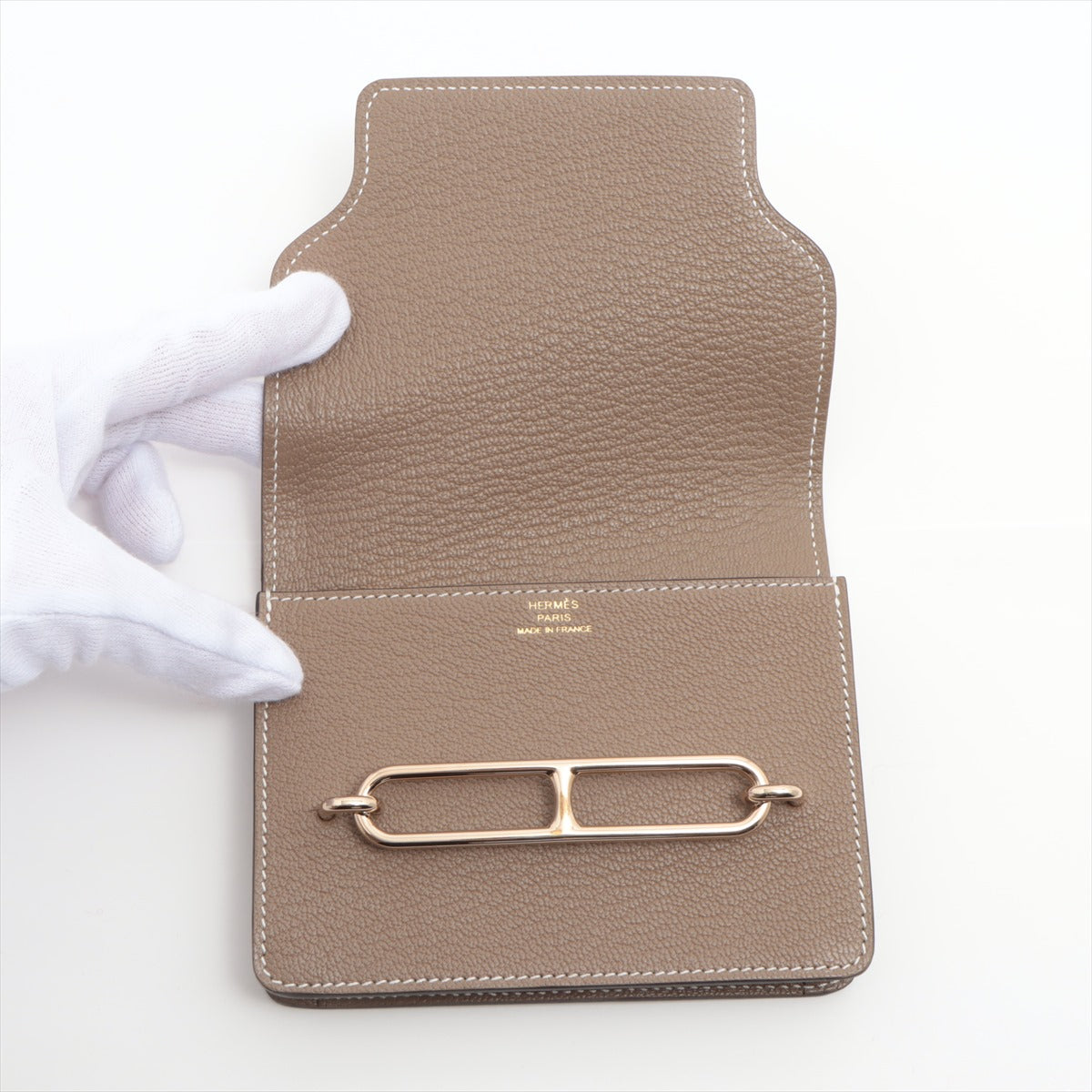 Hermès Ruri Slim Chevre myzore Compact Wallet Etoupe Gold Metal fittings U: 2022
