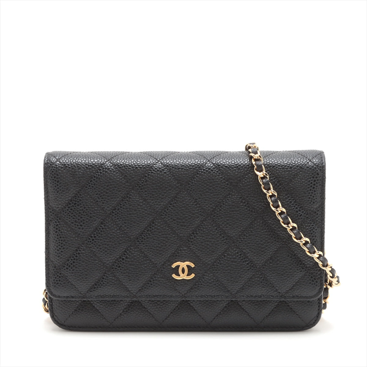 Chanel Matelasse Caviarskin Chain wallet Black Gold Metal fittings 28th