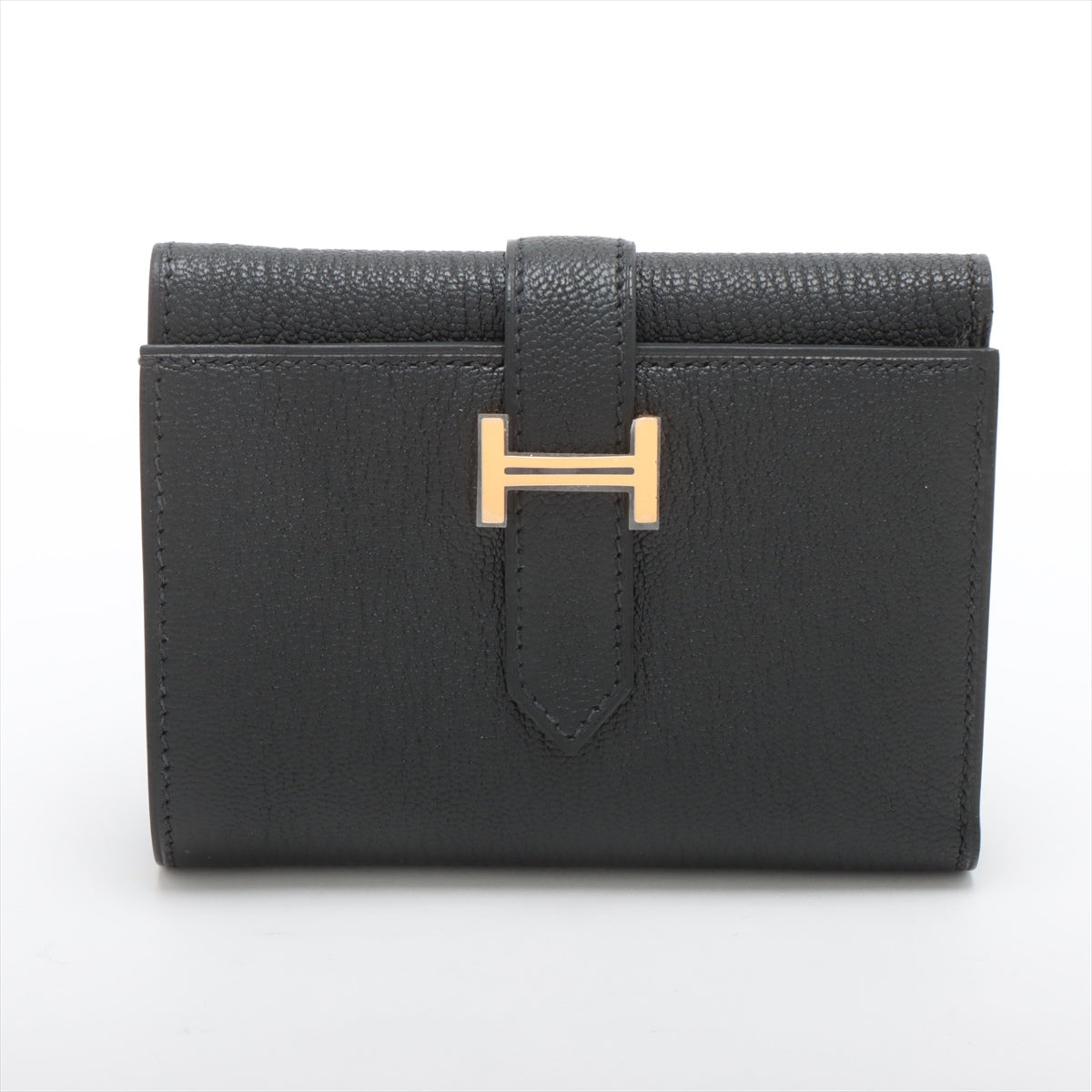 Hermès Bearn Compact Chevre myzore Compact Wallet Black Gold Metal fittings B: 2023