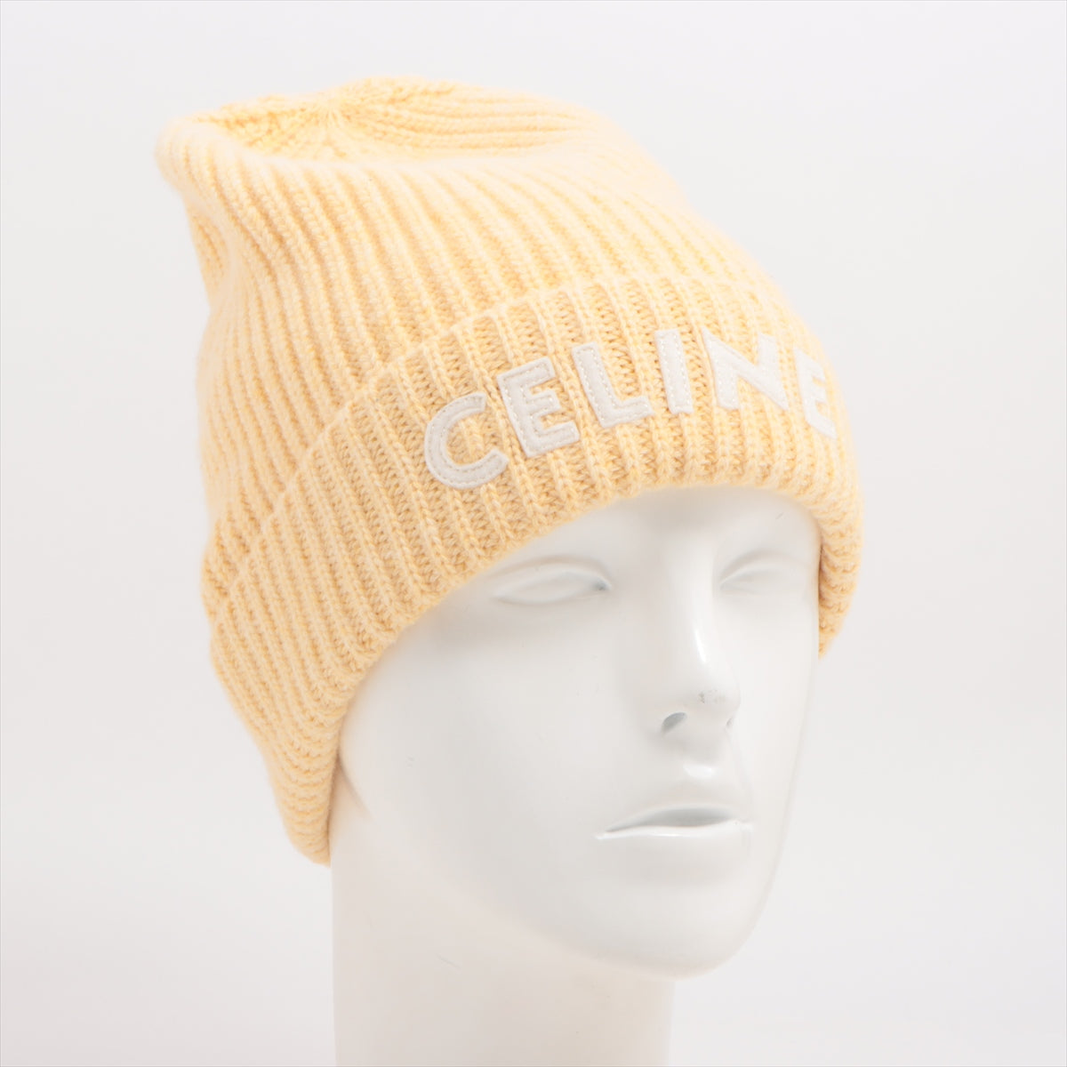 CELINE Logo Knit cap TU Wool Yellow