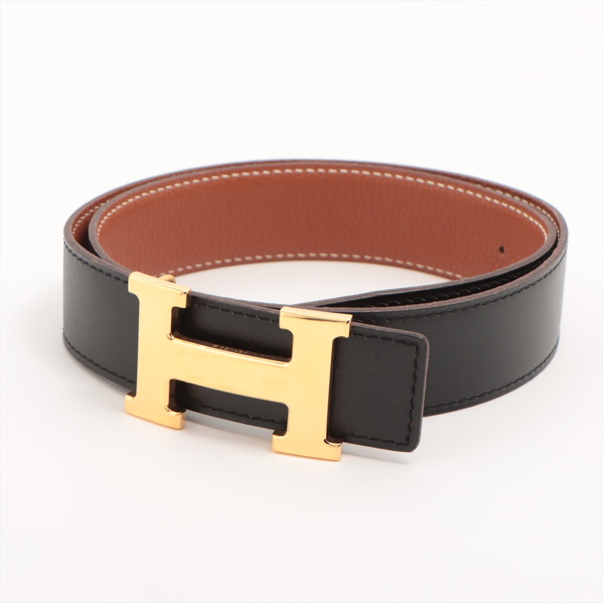 Hermès H Belt □C engraving: 1999 Belt 70 Box Calf × Togo Black×Gold Reversible