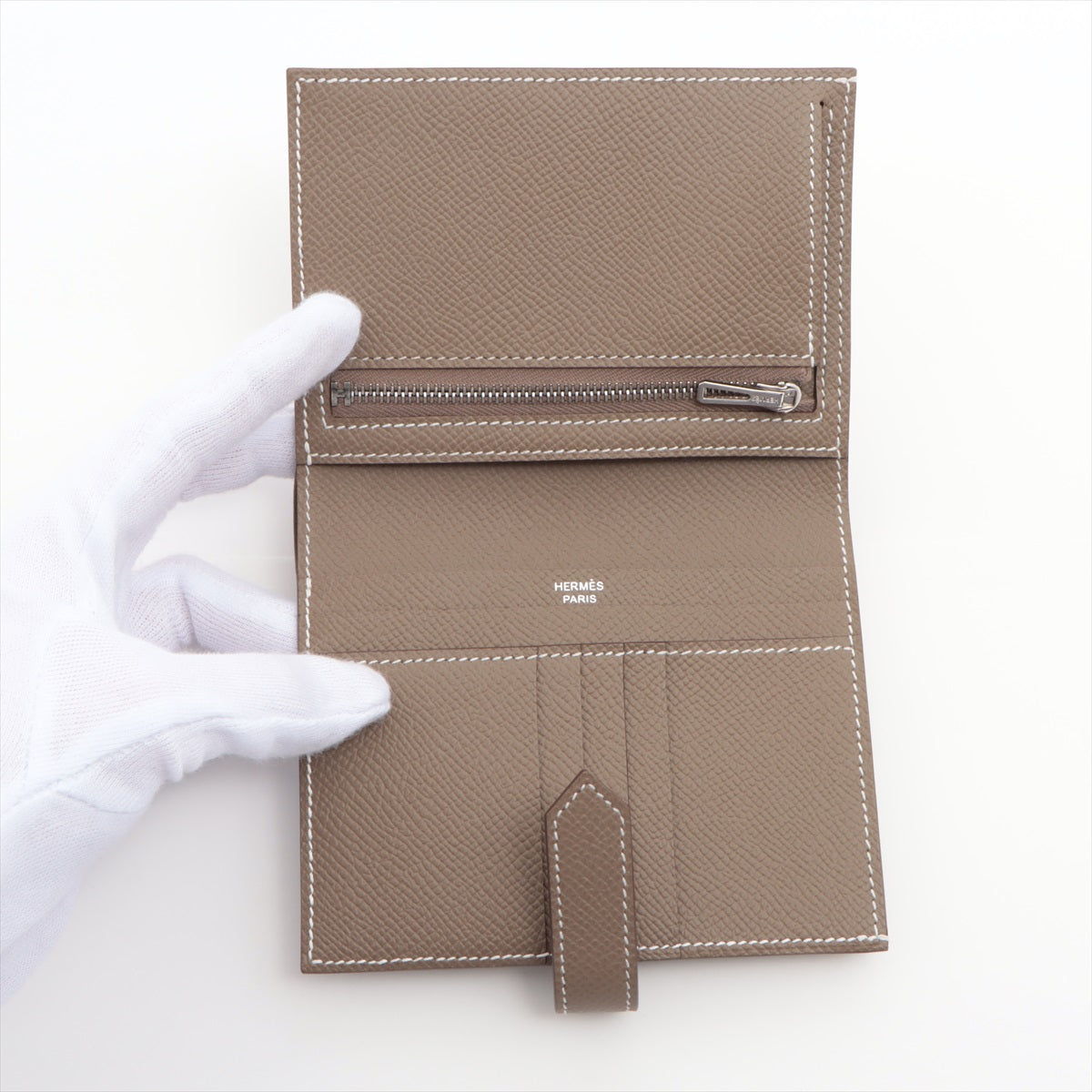 Hermès Bearn Compact Veau Epsom Compact Wallet Etoupe Silver Metal fittings U: 2022