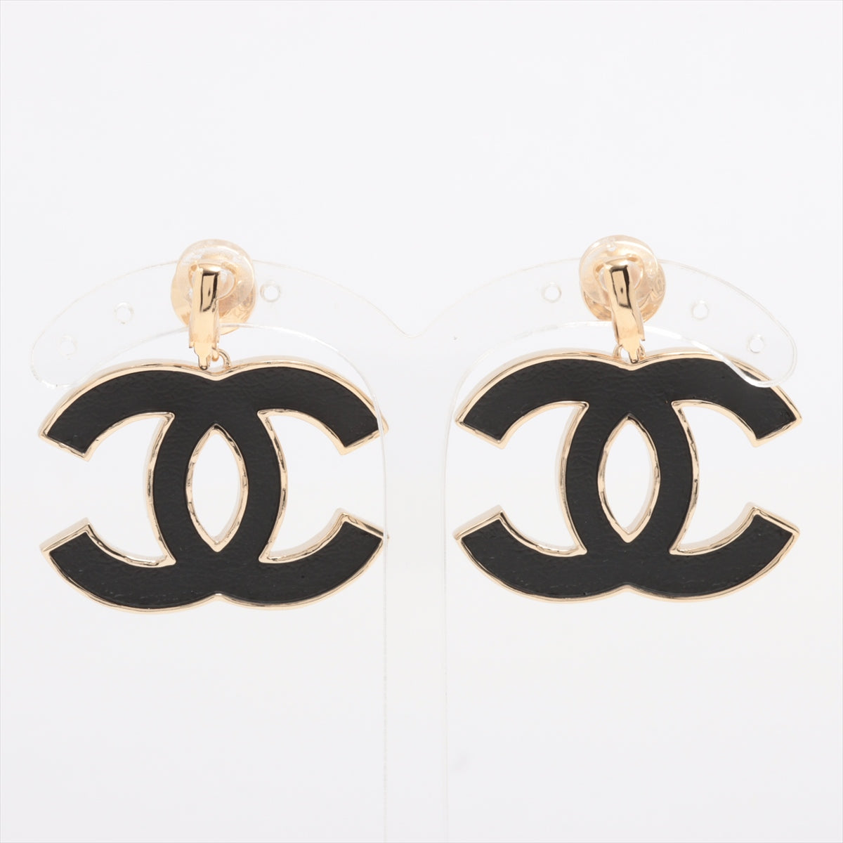 Chanel Coco Mark B23S Earrings (for both ears) GP×inestone Black×Gold