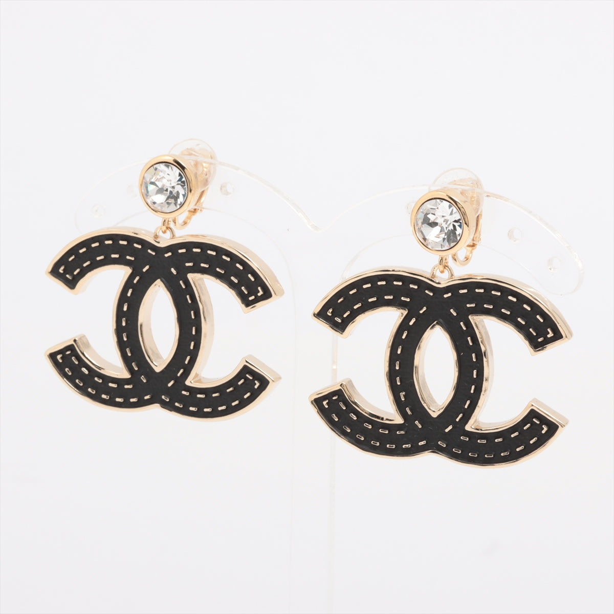 Chanel Coco Mark B23S Earrings (for both ears) GP×inestone Black×Gold