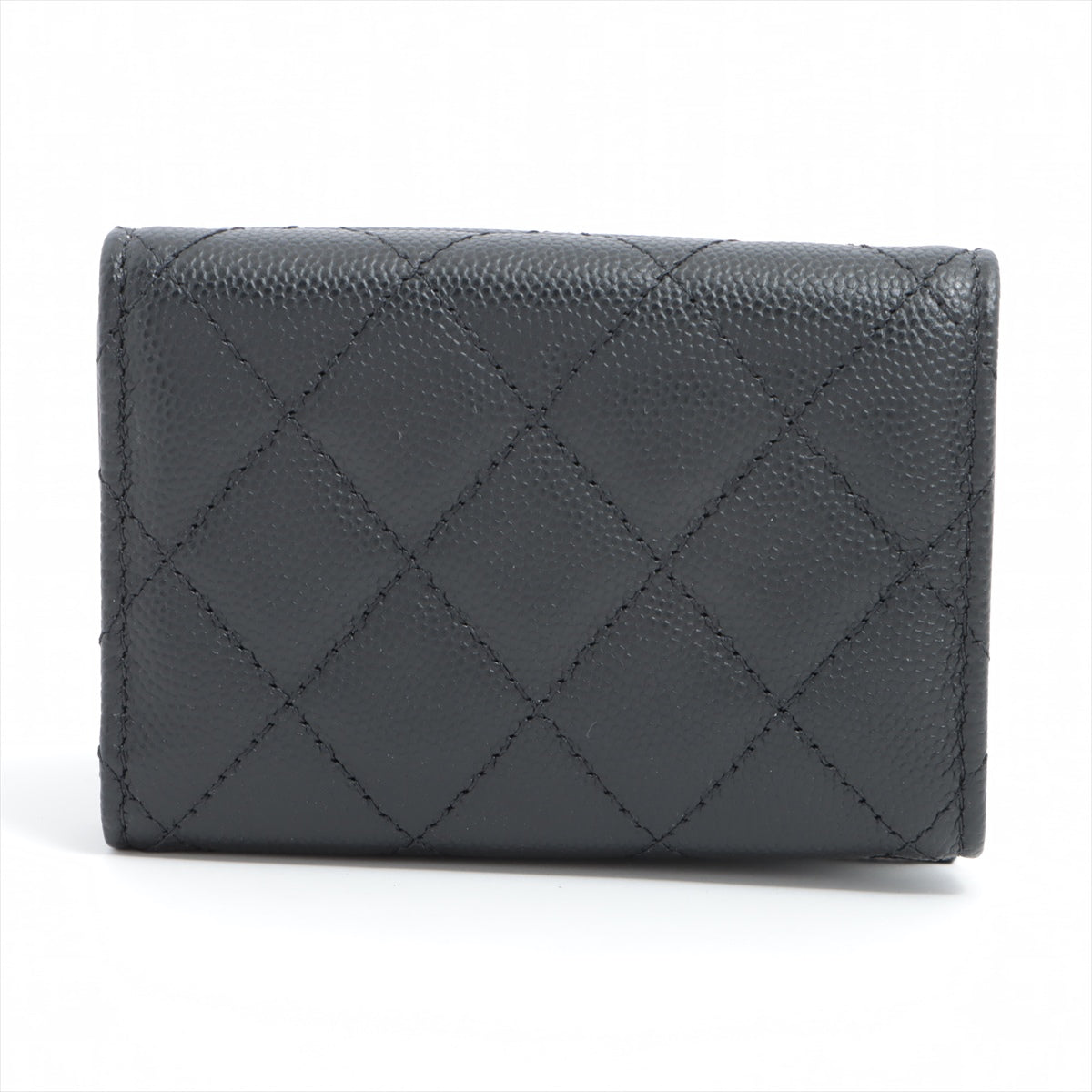 Chanel Matelasse Caviarskin Compact Wallet Black Gold Metal fittings 28th