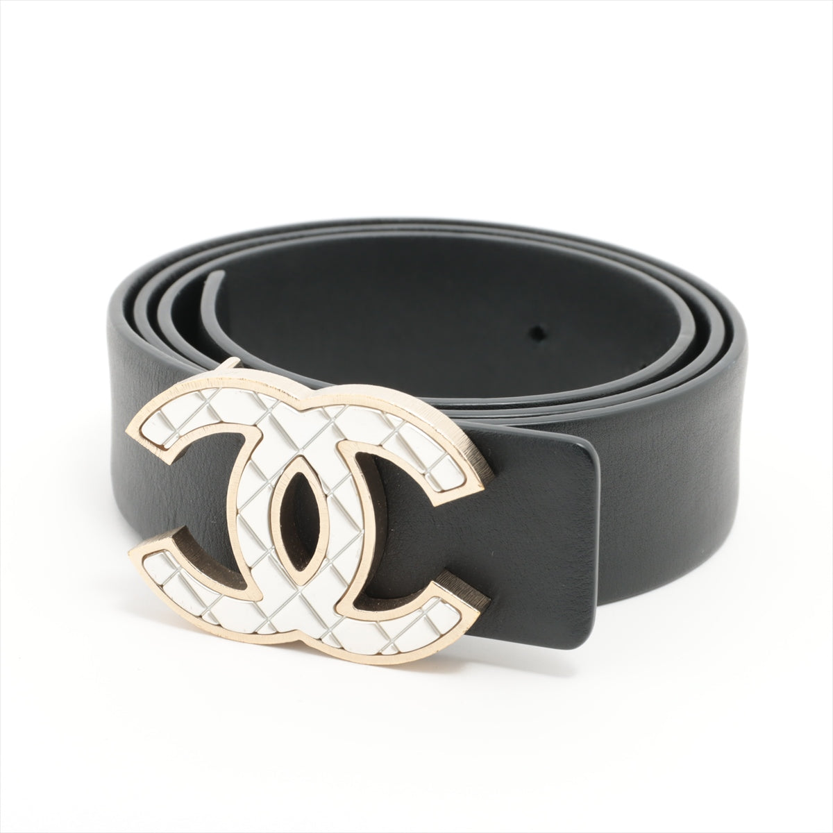 Chanel Coco Mark Matelasse B16 Belt 75/30 GP & leather Black×Gold