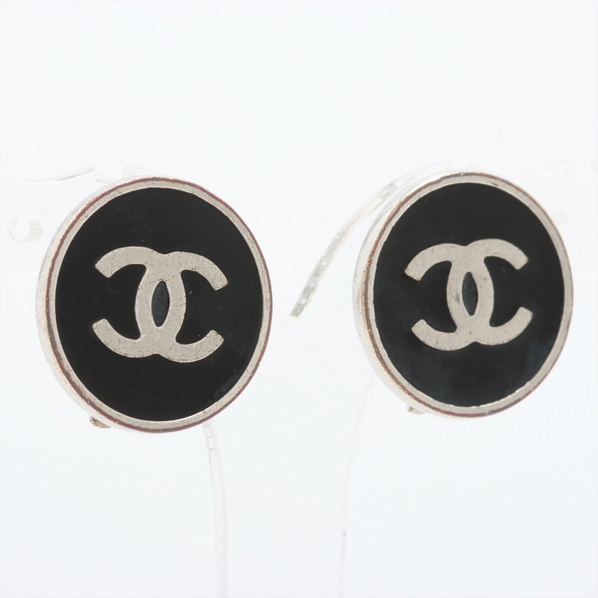 Chanel Coco Mark 05V Earrings (for both ears) metal Black × Silver