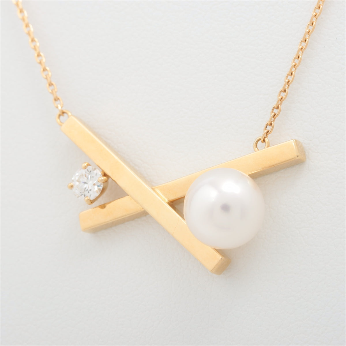 TASAKI Balance Cross Pearl diamond Necklace 750(YG) 6.2g 0.13 Approx. 7.5mm