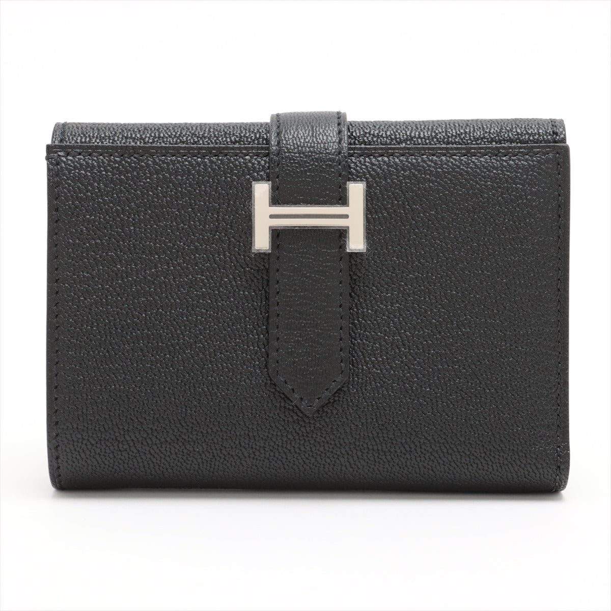 Hermès Bearn Combiné Chevre myzore Compact Wallet Black Silver Metal fittings B: 2023