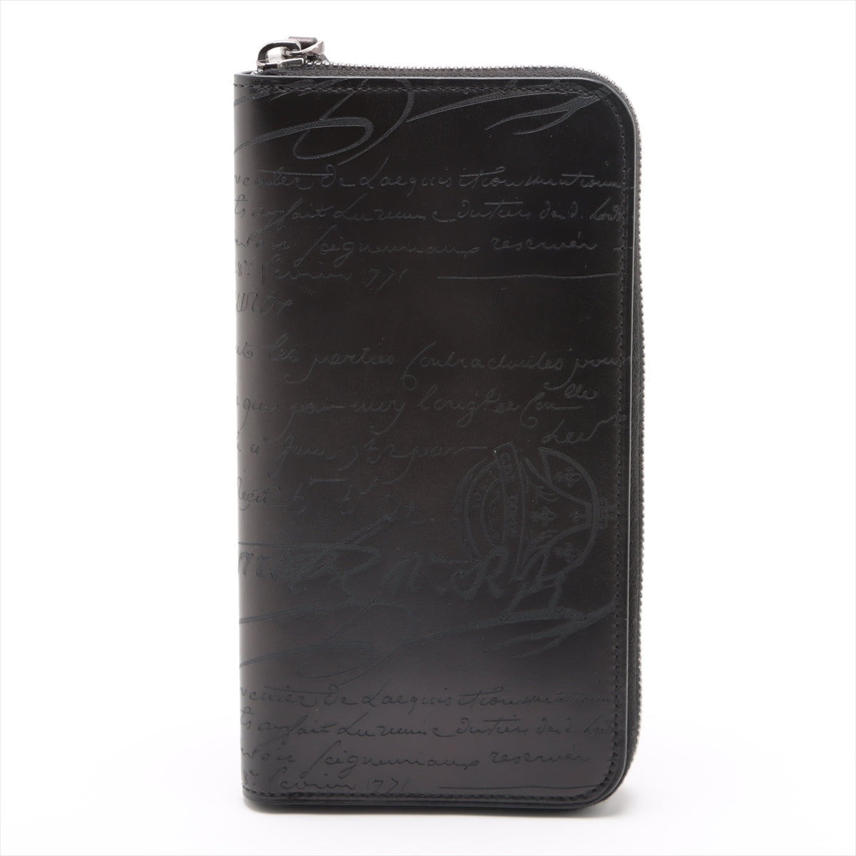 Berluti Calligraphy Leather Round-Zip-Wallet Black