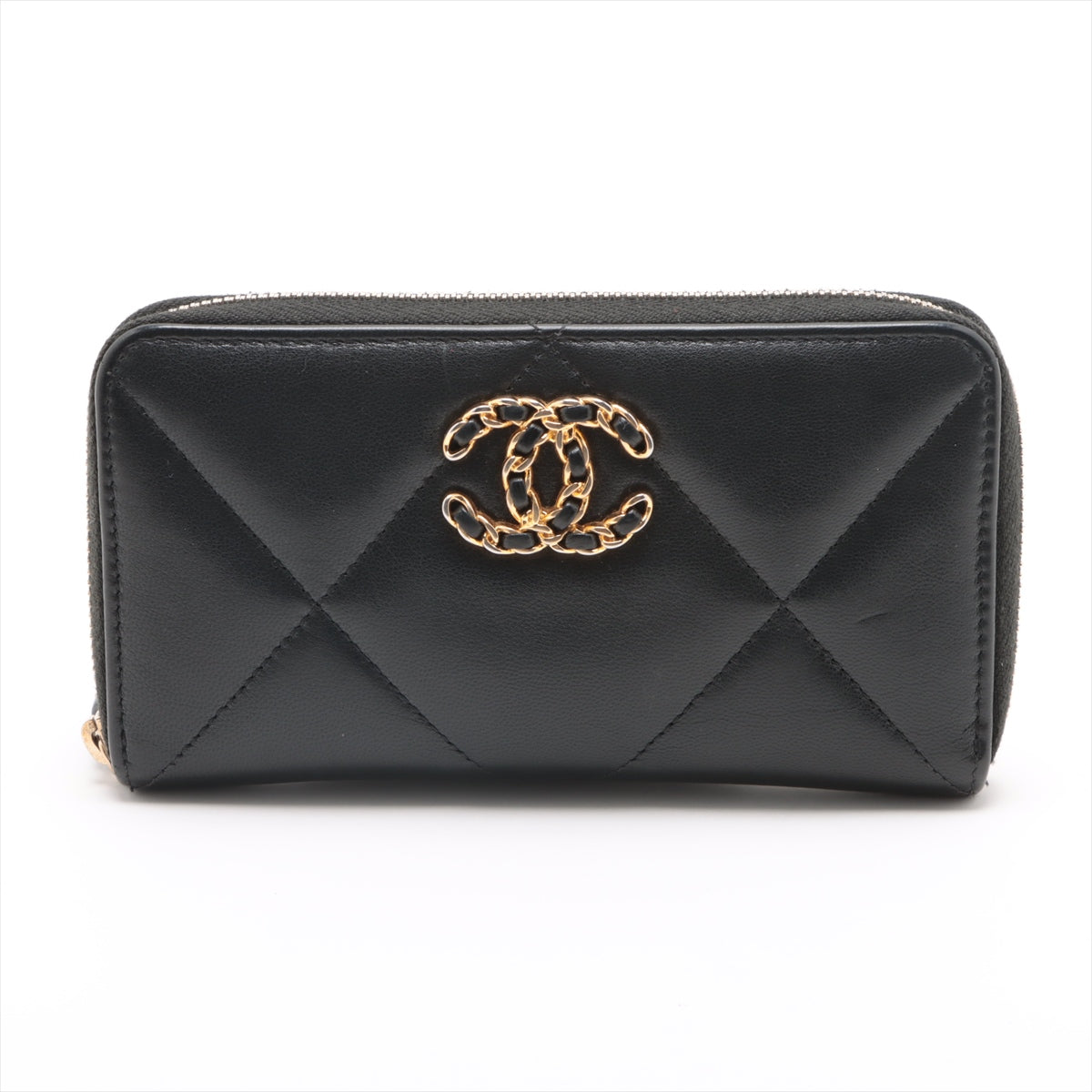 Chanel CHANEL 19 Lambskin Round-Zip-Wallet Black Gold Metal fittings 30