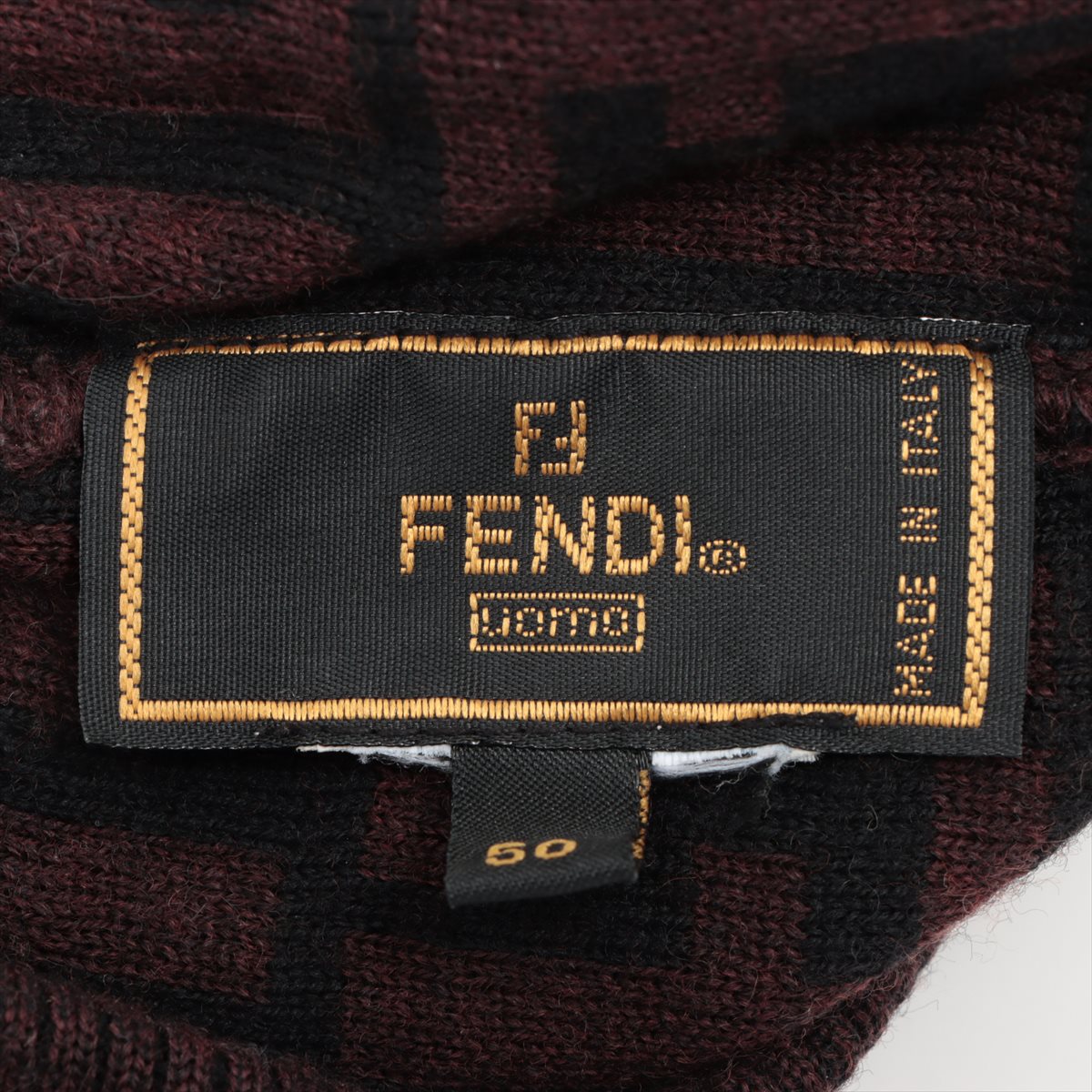 Fendi ZUCCa Knit cap 50/16 Other Black × Brown Wears Lint on fabric No quality tags Frayed