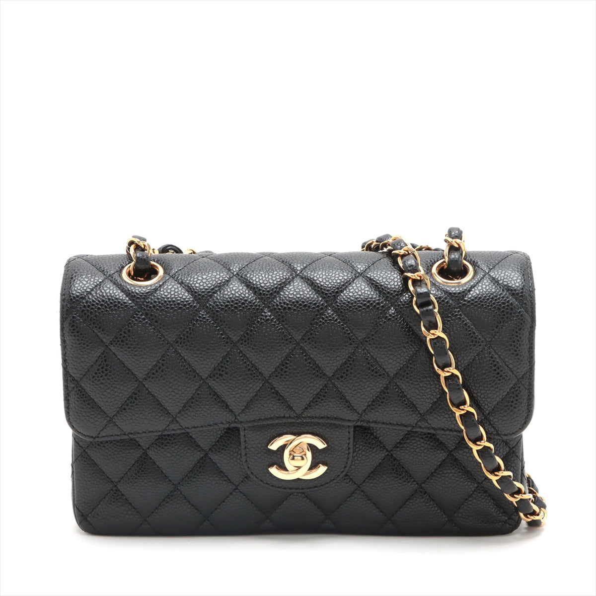 Chanel Matelasse Caviarskin Double flap Double chain bag Black Gold Metal fittings
