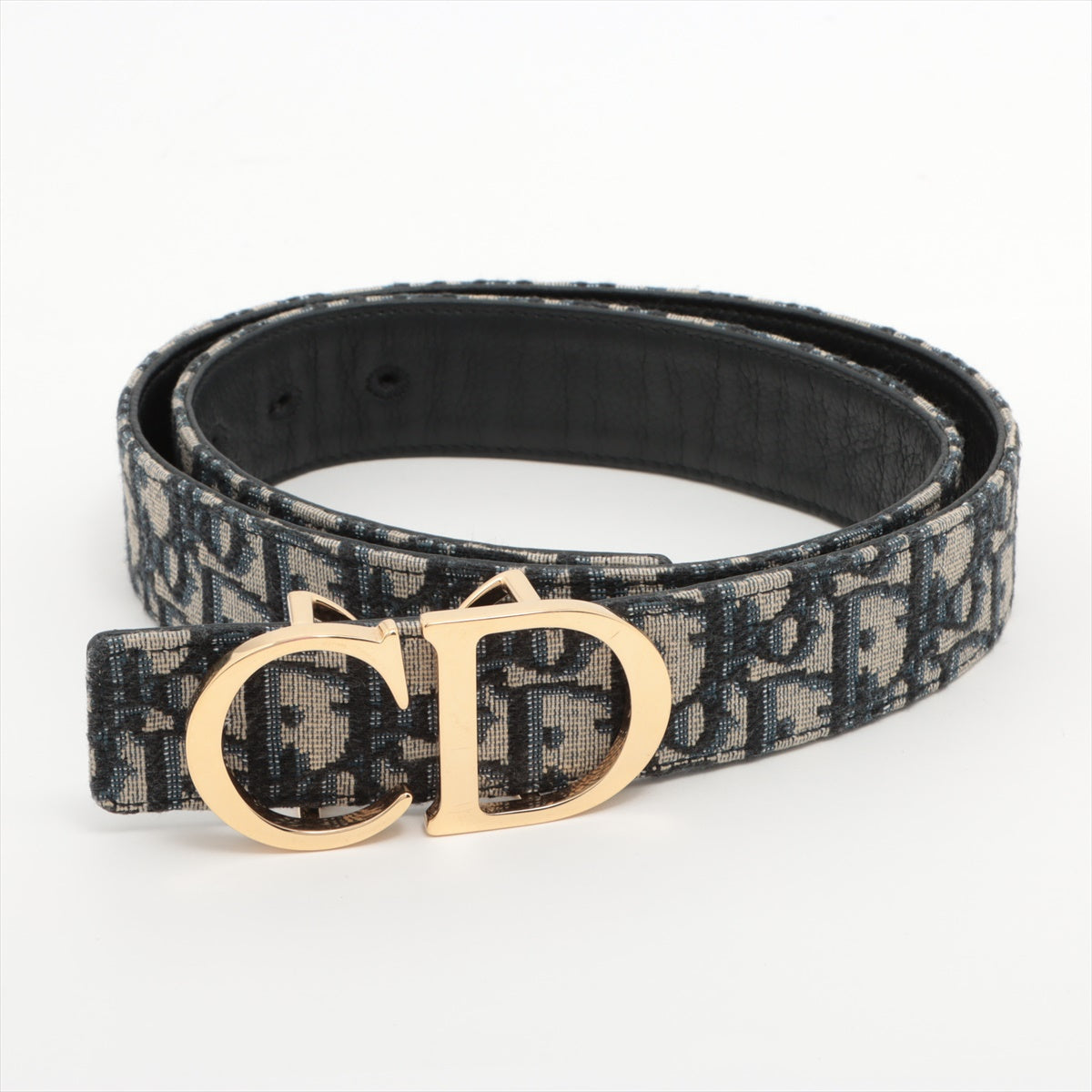 DIOR Oblique Belt 86/34 Canvas & leather Beige x navy 86734 Black Reversible CD logo