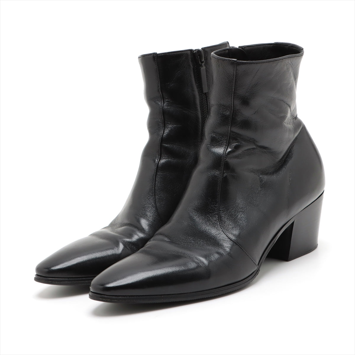 Saint Laurent Paris Leather Short Boots 42 Men's Black 667620