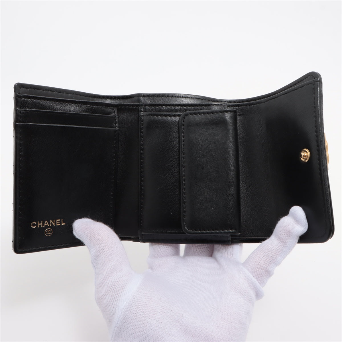 Chanel Boy Chanel Lambskin Compact Wallet Black Gold Metal fittings 27th