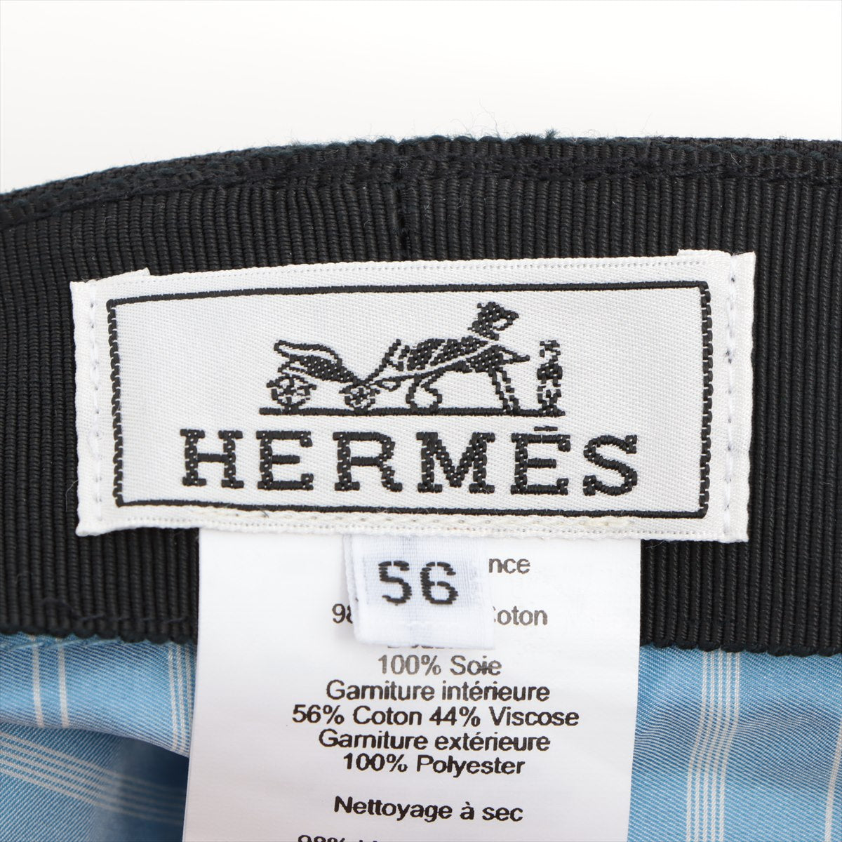 Hermès Kabul Newsboy cap 56 Cotton & linen Black embroidery  marine