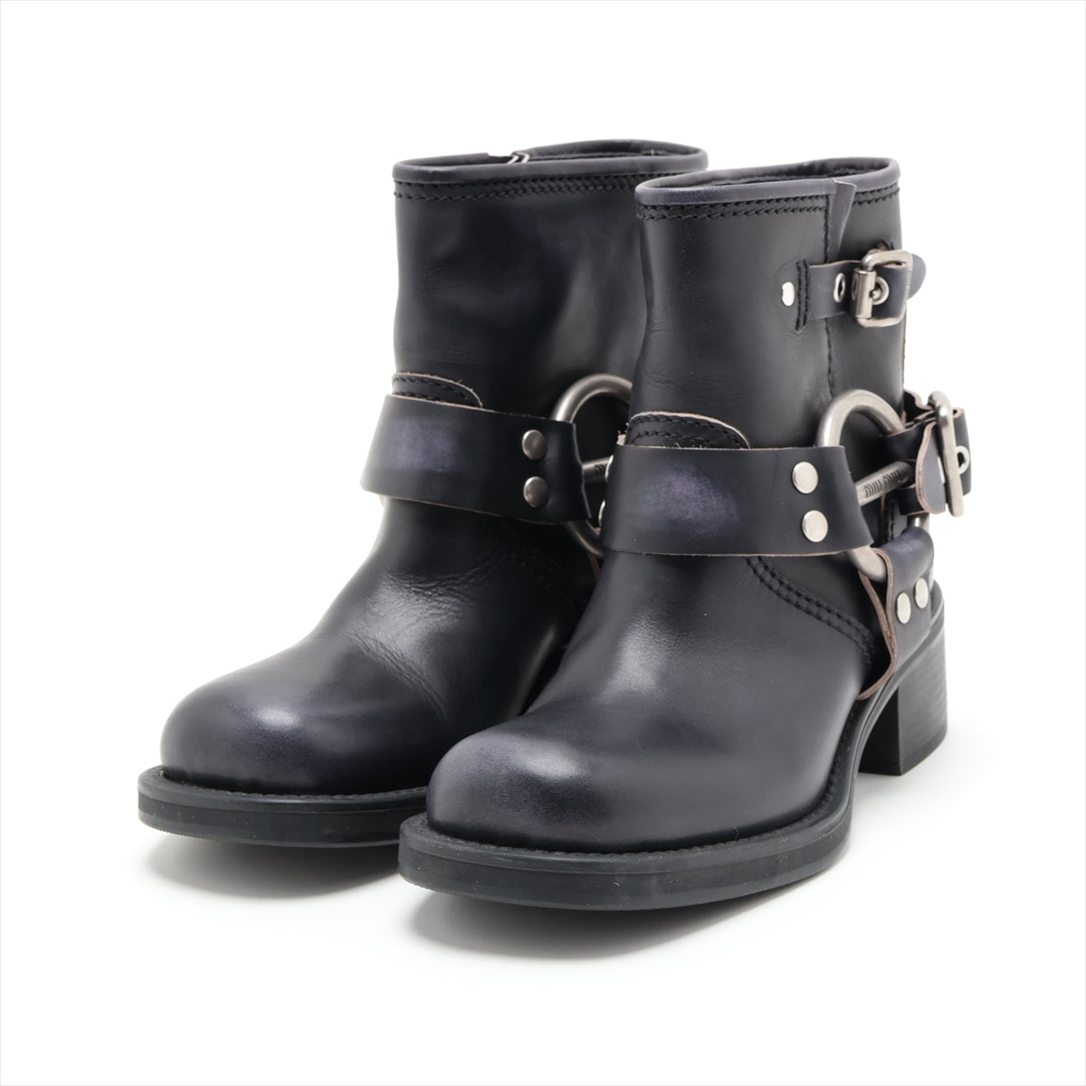 Miu Miu Leather Boots 35 Ladies' Black Buckle vintage look