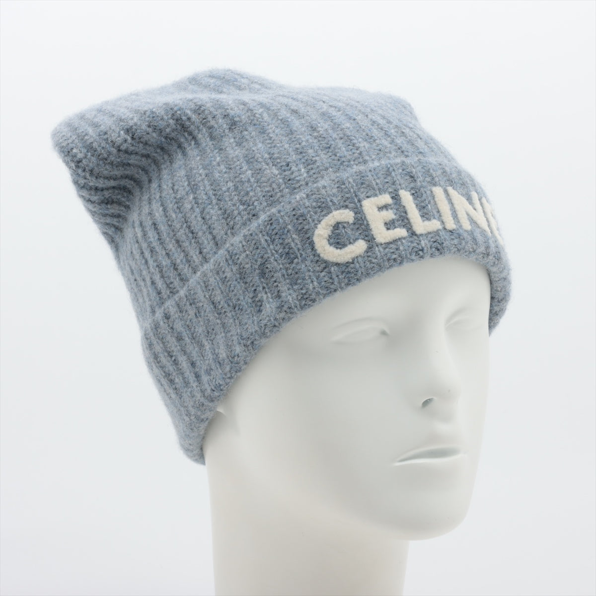 CELINE Logo Knit cap Wool blue gray