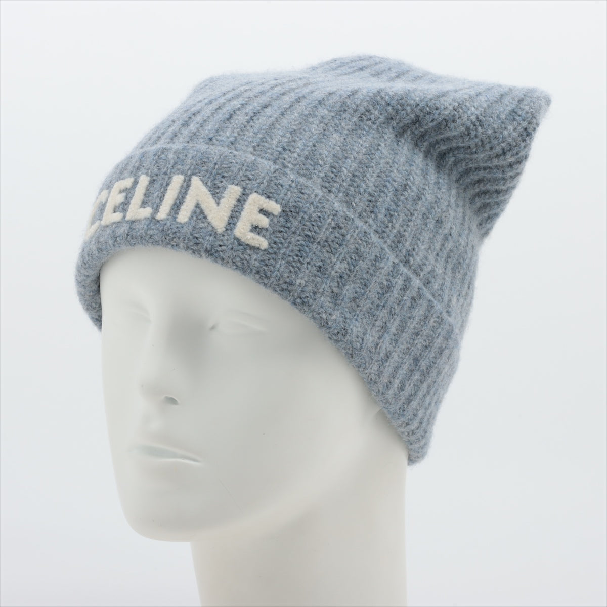 CELINE Logo Knit cap Wool blue gray