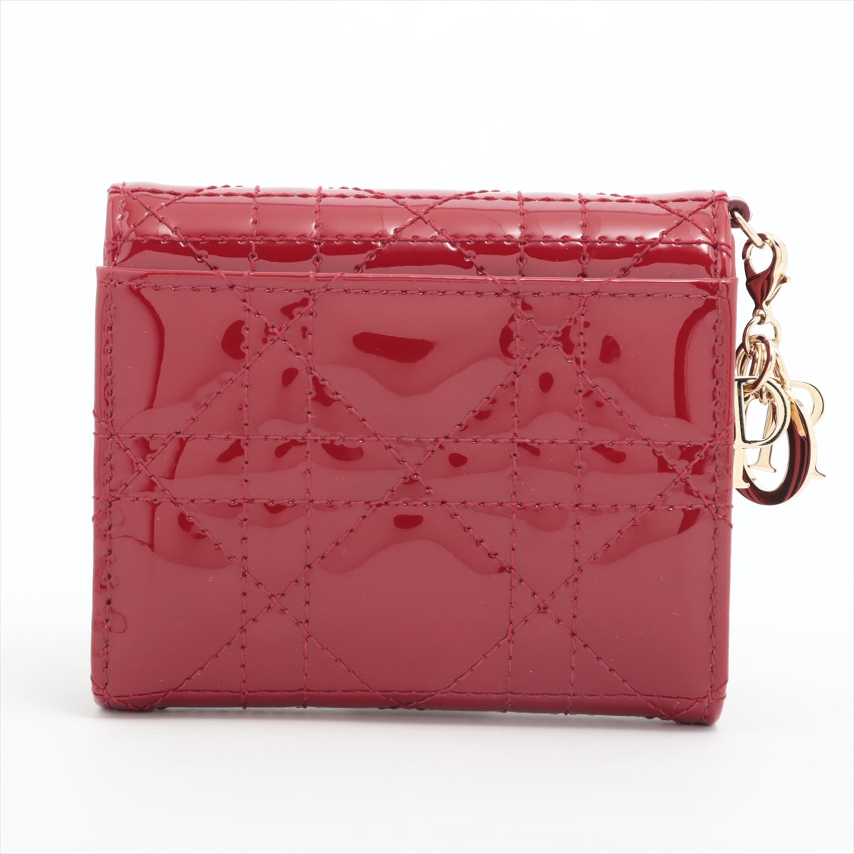 DIOR Lady Dior Cannage Patent leather Compact Wallet Red