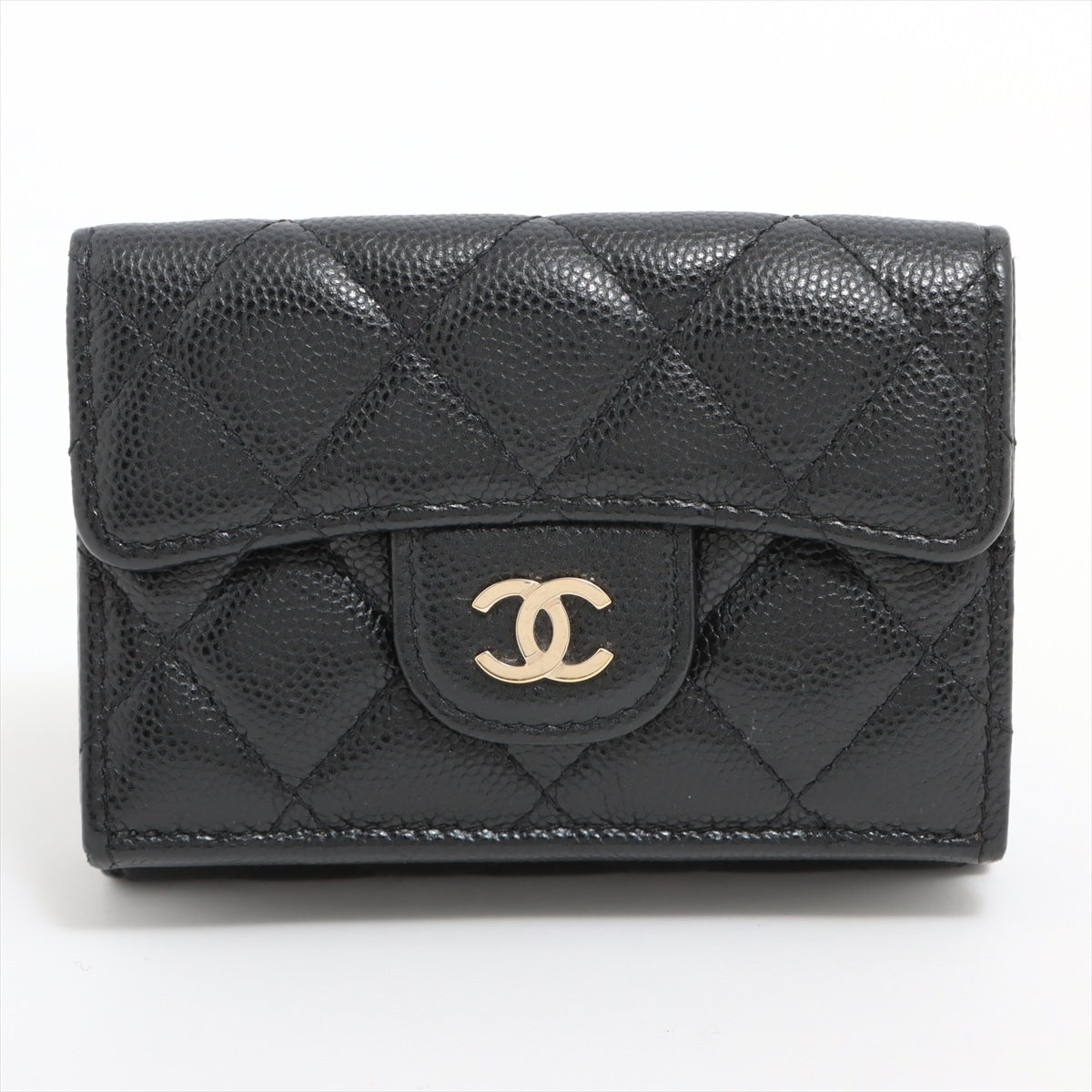Chanel Matelasse Caviarskin Compact Wallet Black Gold Metal fittings 32 series
