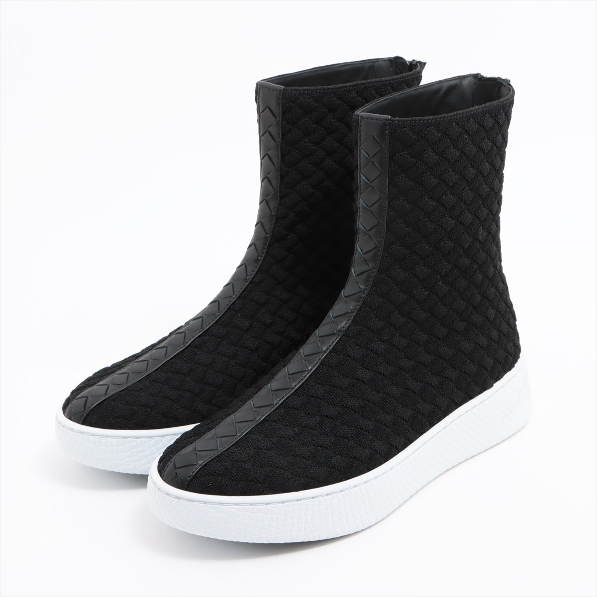 Bottega Veneta Intrecciato Leather x fabric Short Boots 37.5 Ladies' Black