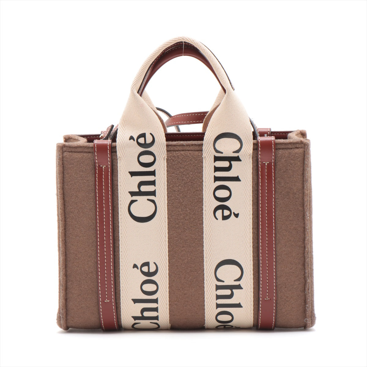 Chloe woody small Felt x Leather 2way handbag Brown External edge adhering