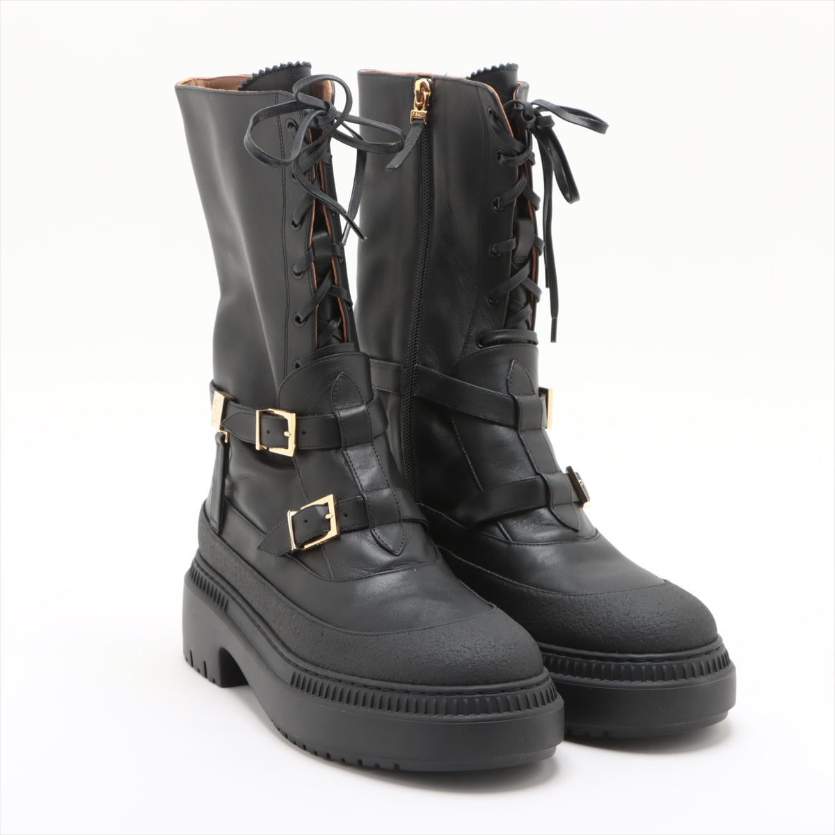 Fendi Leather Boots 39 Ladies' Black Delfina 8T8445  biker boots