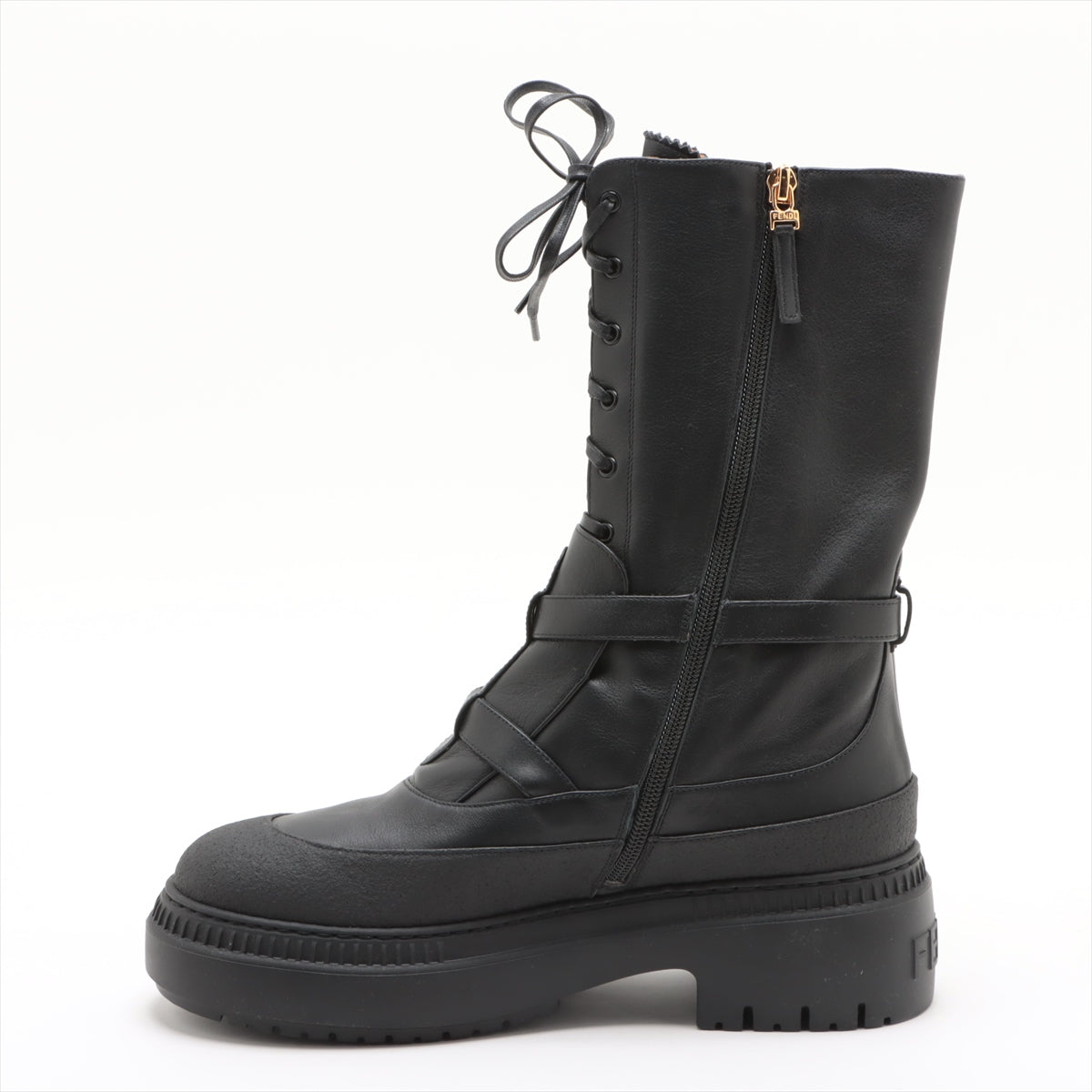 Fendi Leather Boots 39 Ladies' Black Delfina 8T8445  biker boots