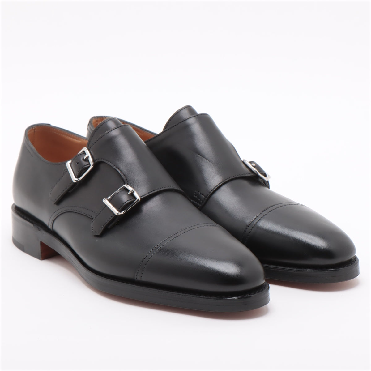 John Lobb Leather Dress shoes 8 Men's Black Double monk strap Comes with genuine shoe keeper