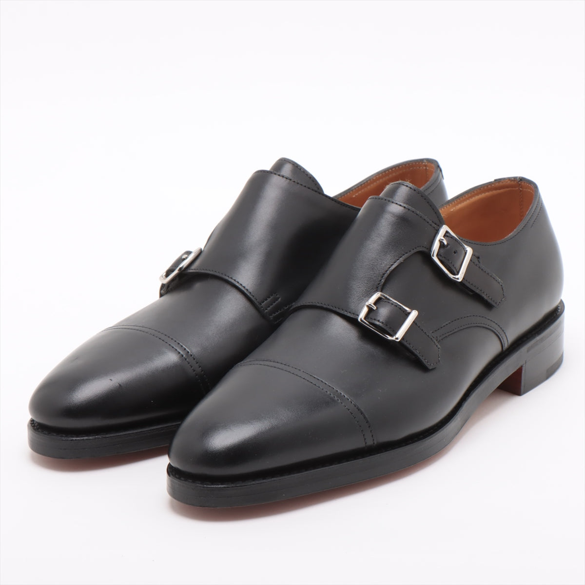 John Lobb Leather Dress shoes 8 Men's Black Double monk strap Comes with genuine shoe keeper