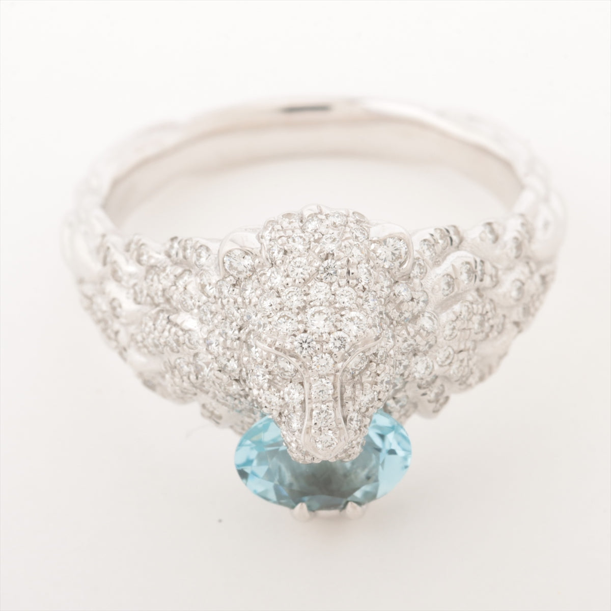 Gucci Lion Head Aquamarine diamond rings 750(WG) 8.8g 14