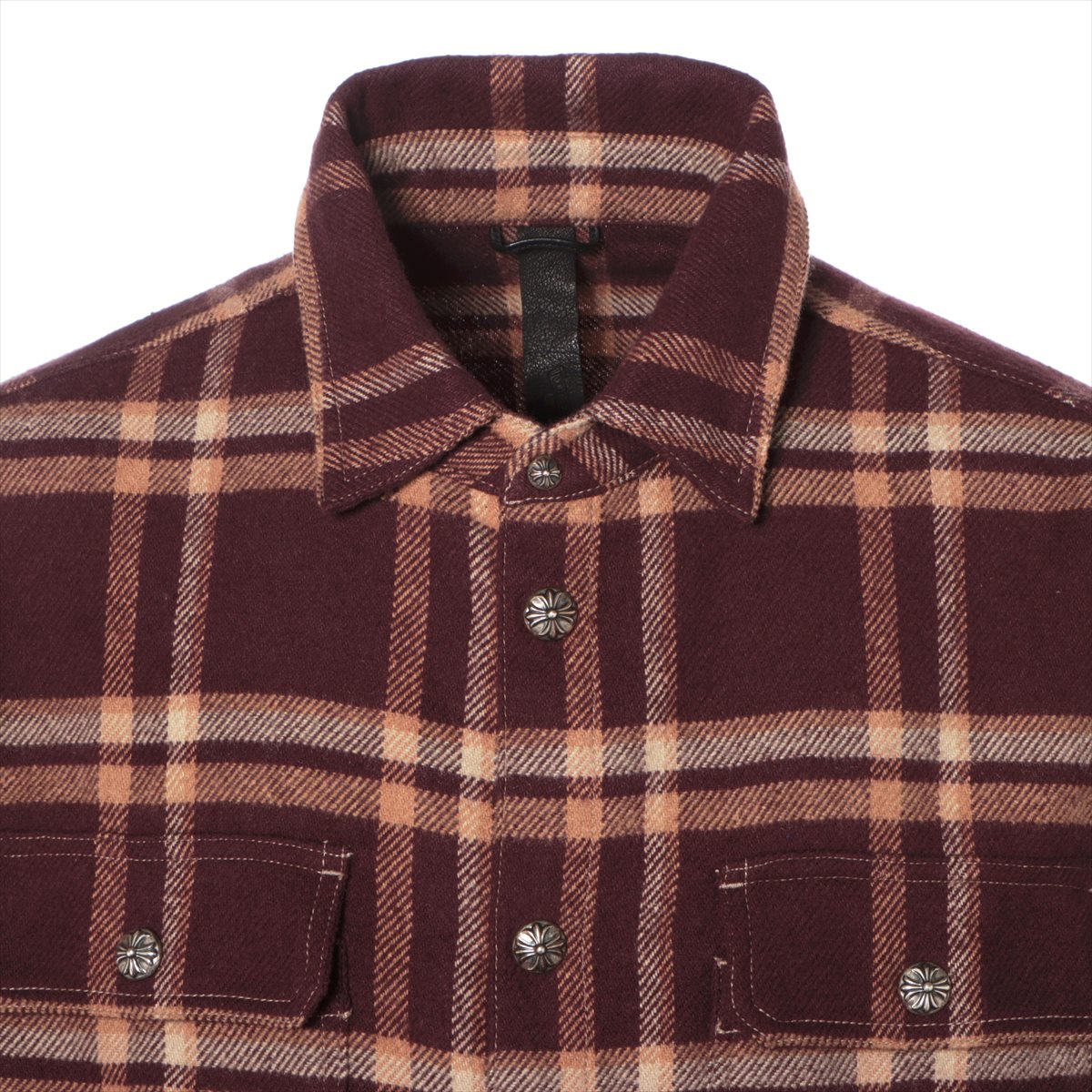 Chrome Hearts Checked shirt Cotton & polyester size XL Brown Work dog