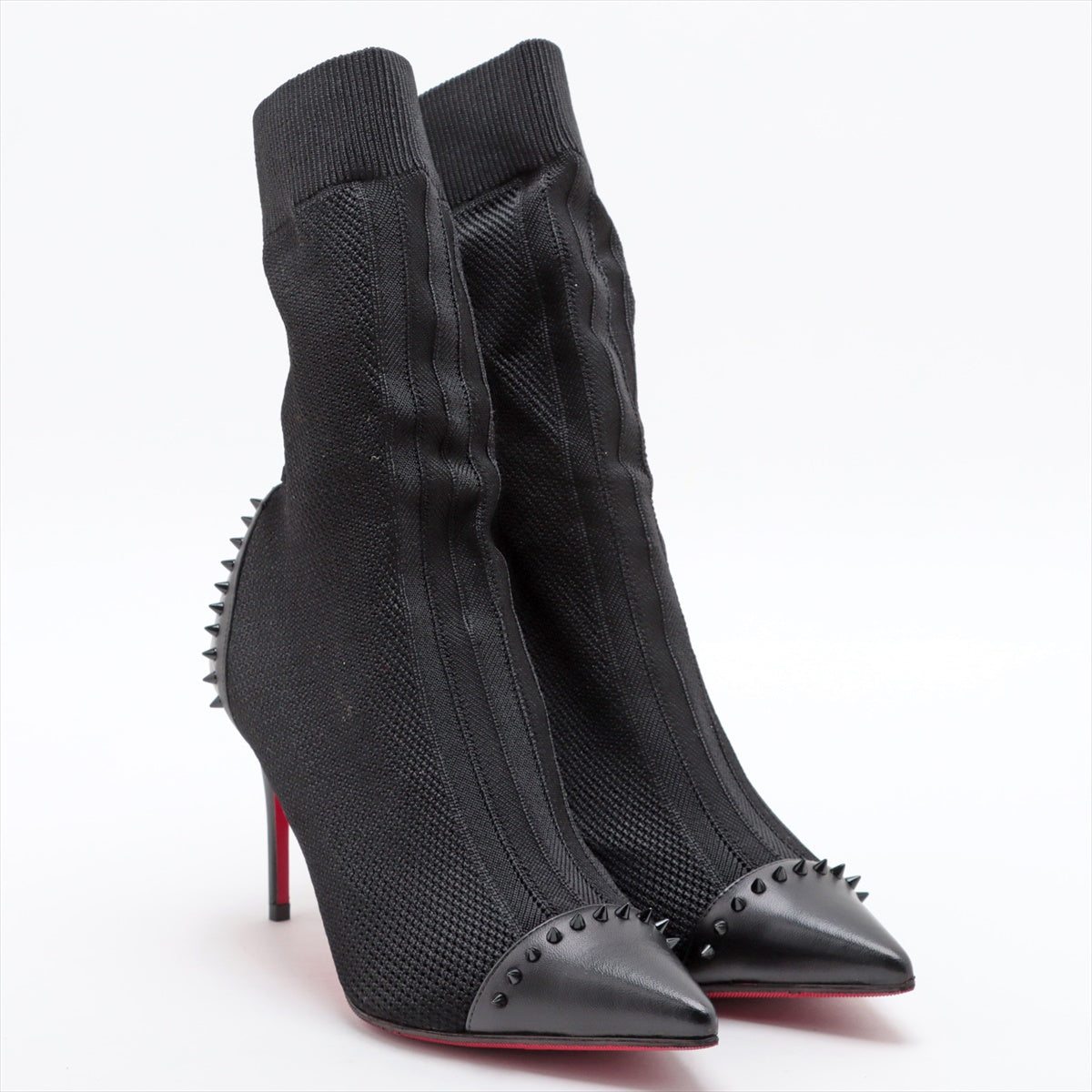 Christian Louboutin Leather x fabric Short Boots 36 Ladies' Black Spike Studs SOCK BOOTS