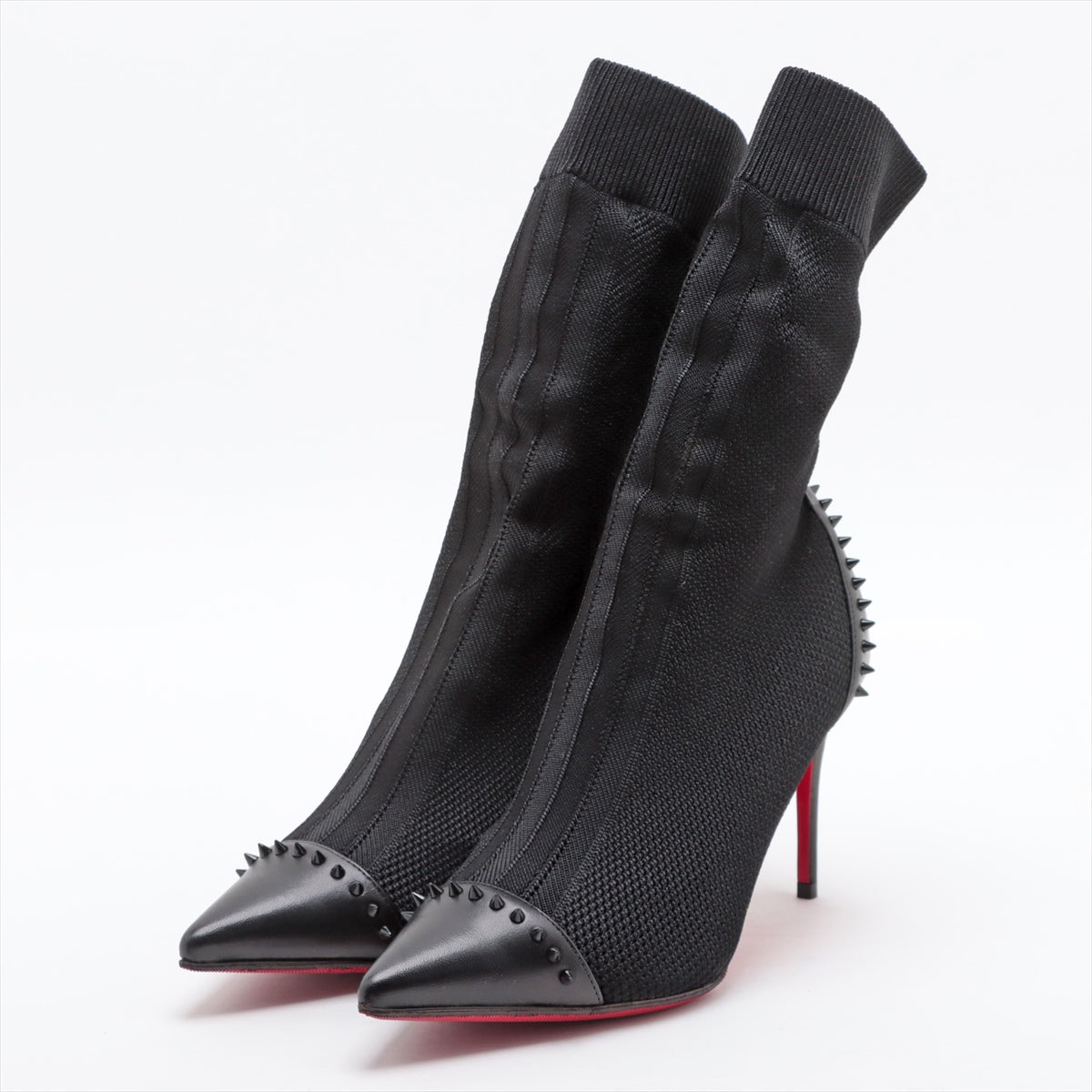 Christian Louboutin Leather x fabric Short Boots 36 Ladies' Black Spike Studs SOCK BOOTS