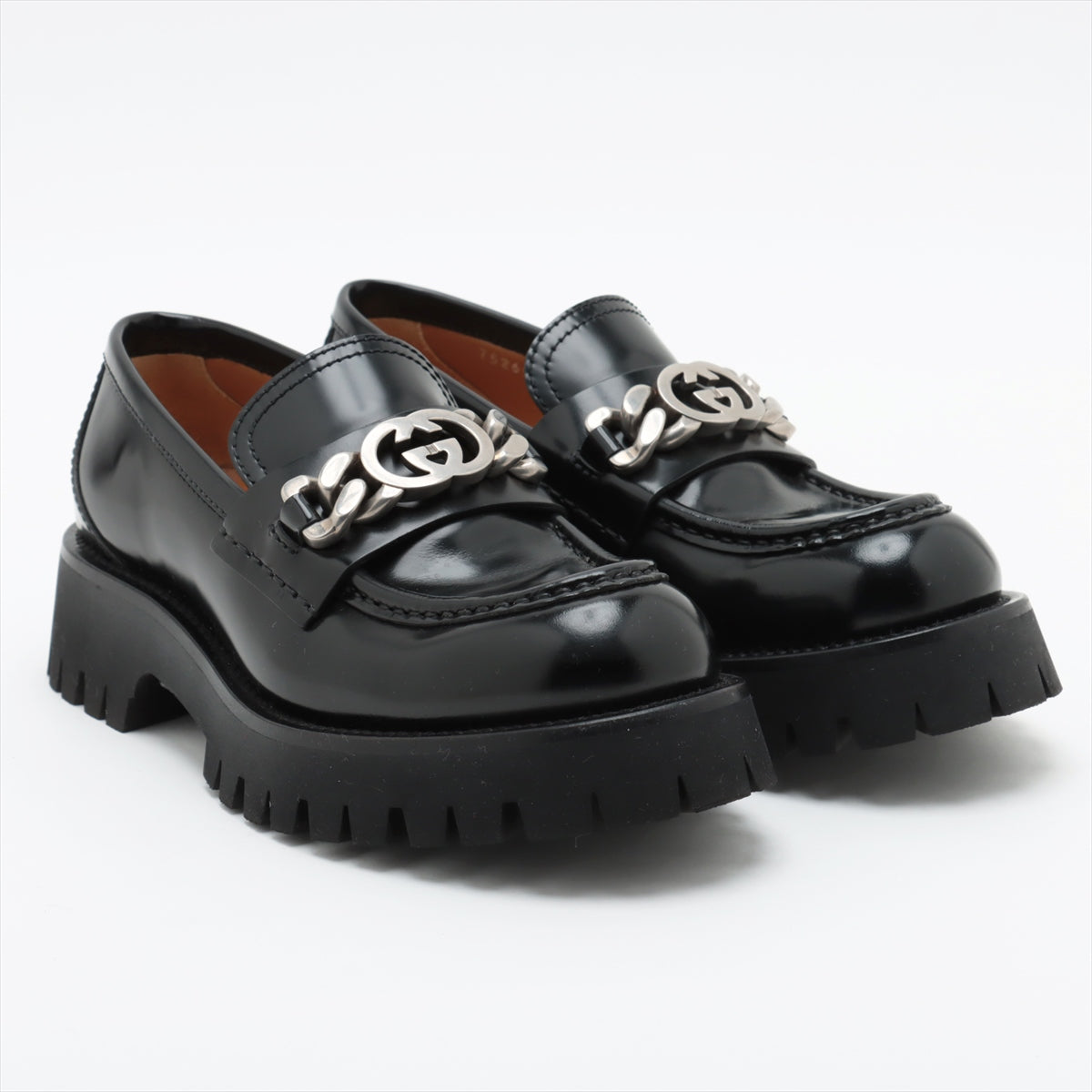 Gucci Patent leather Loafer 37.5 Ladies' Black 752650 Lug sole GG Chain
